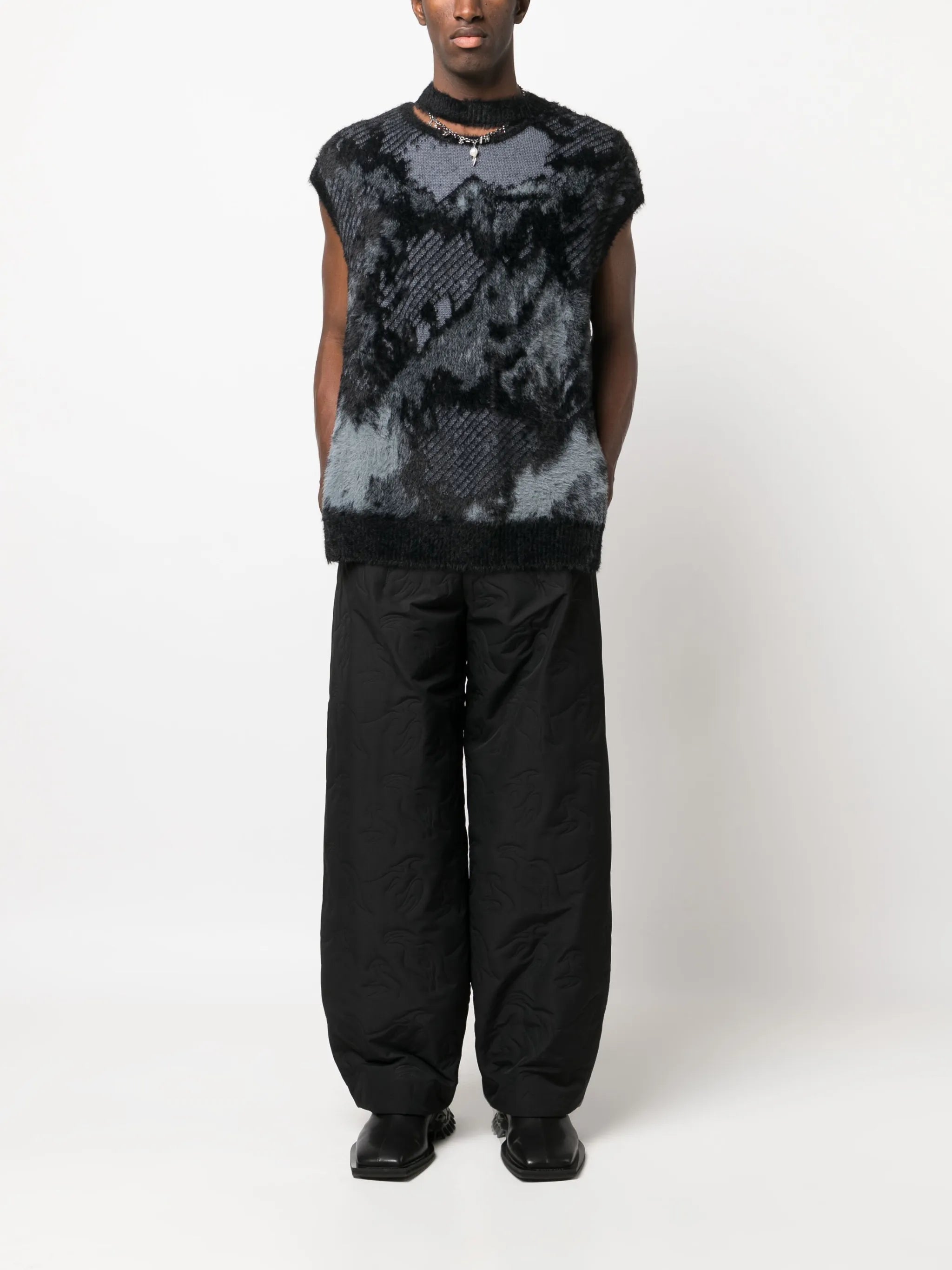 Deconstructed wide-leg trousers