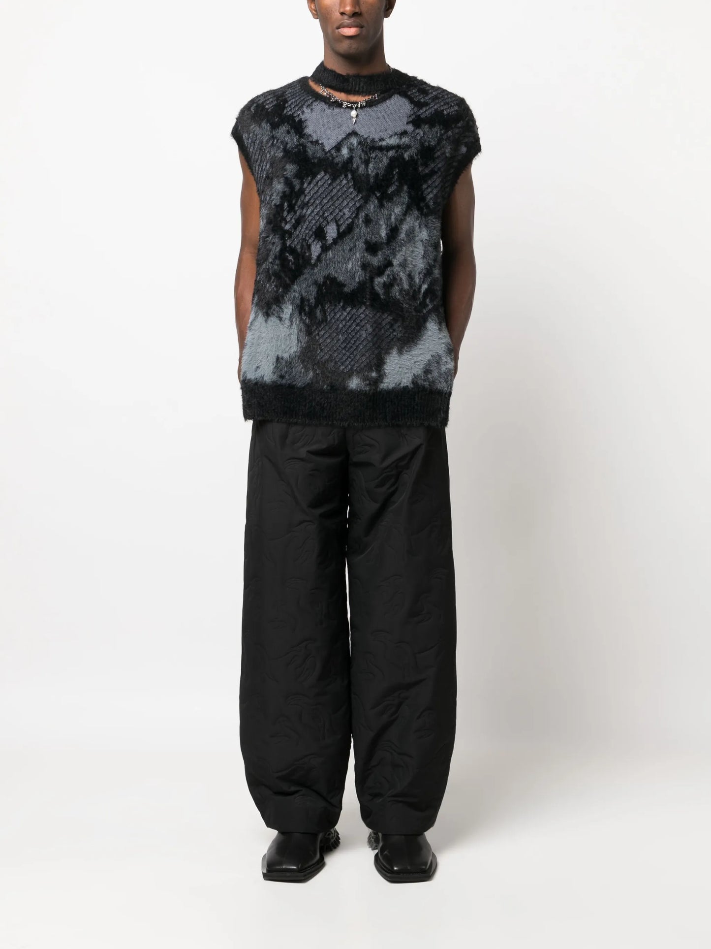 Deconstructed wide-leg trousers