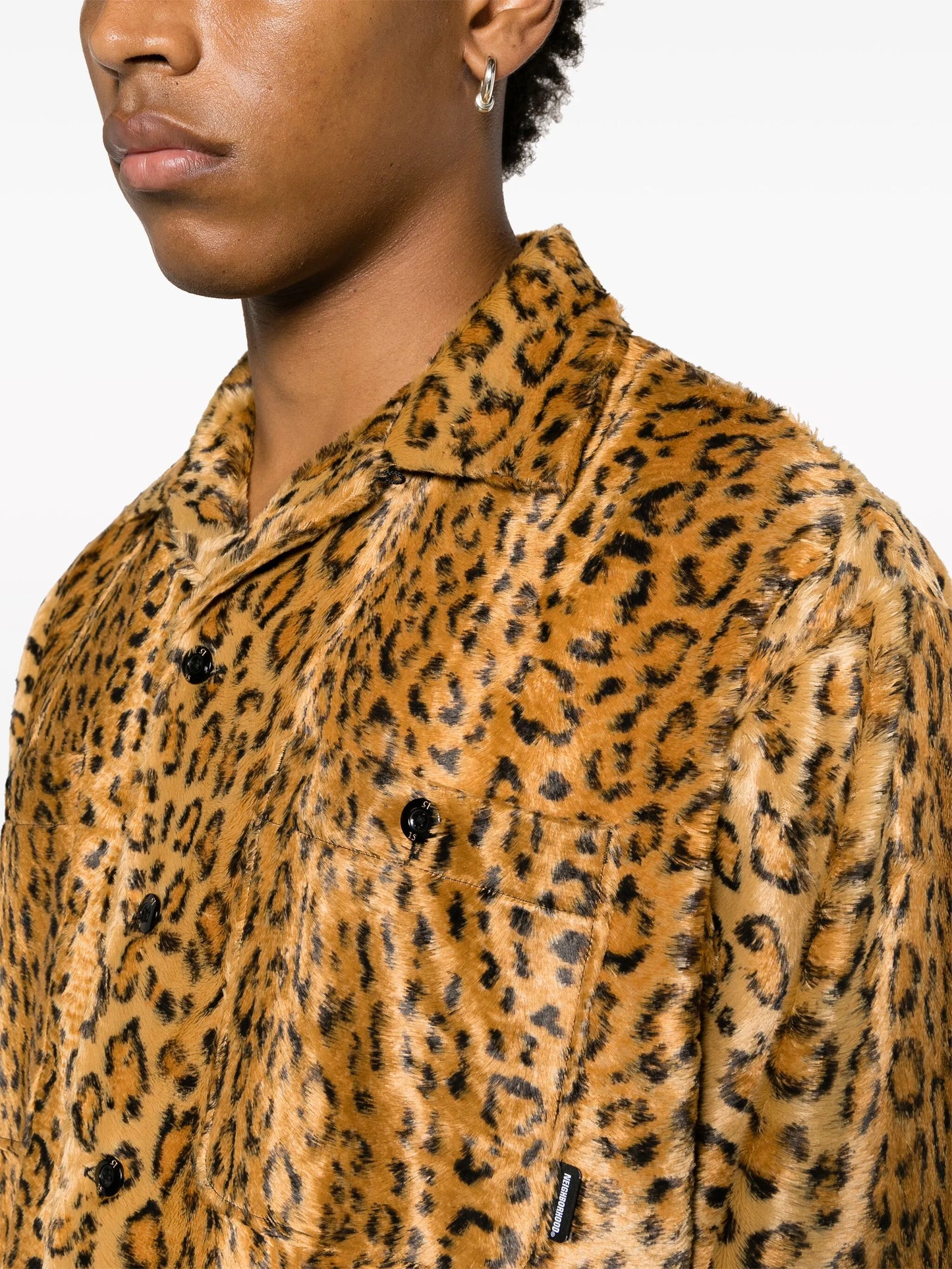 leopard-print faux-fur shirt