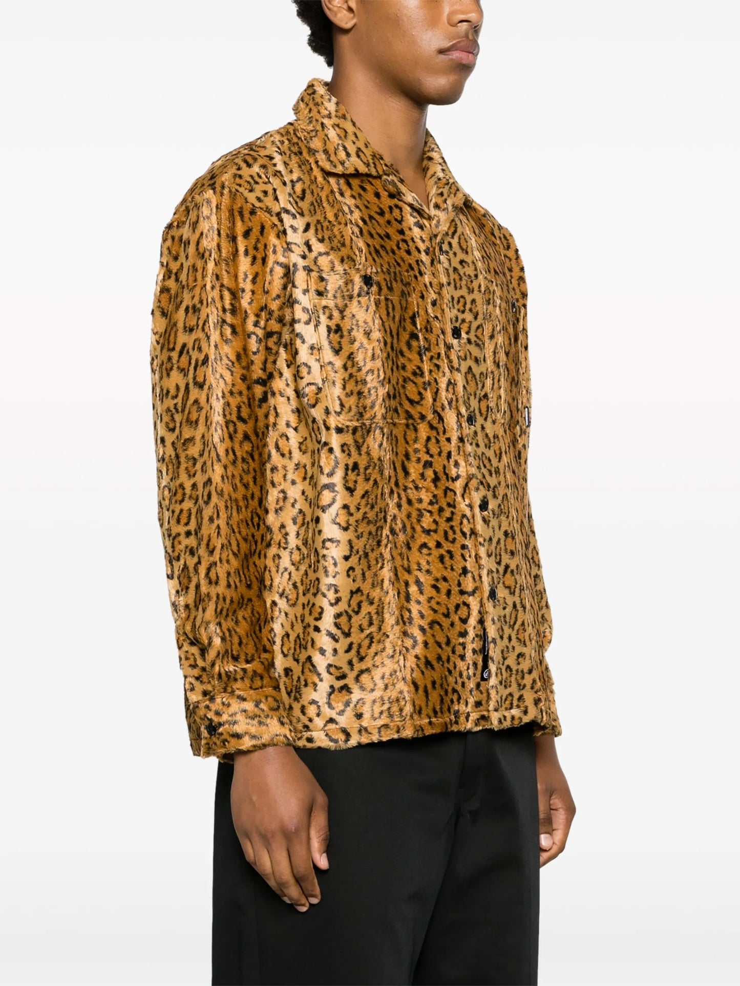leopard-print faux-fur shirt