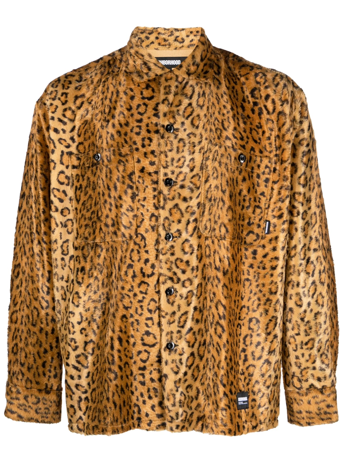 leopard-print faux-fur shirt