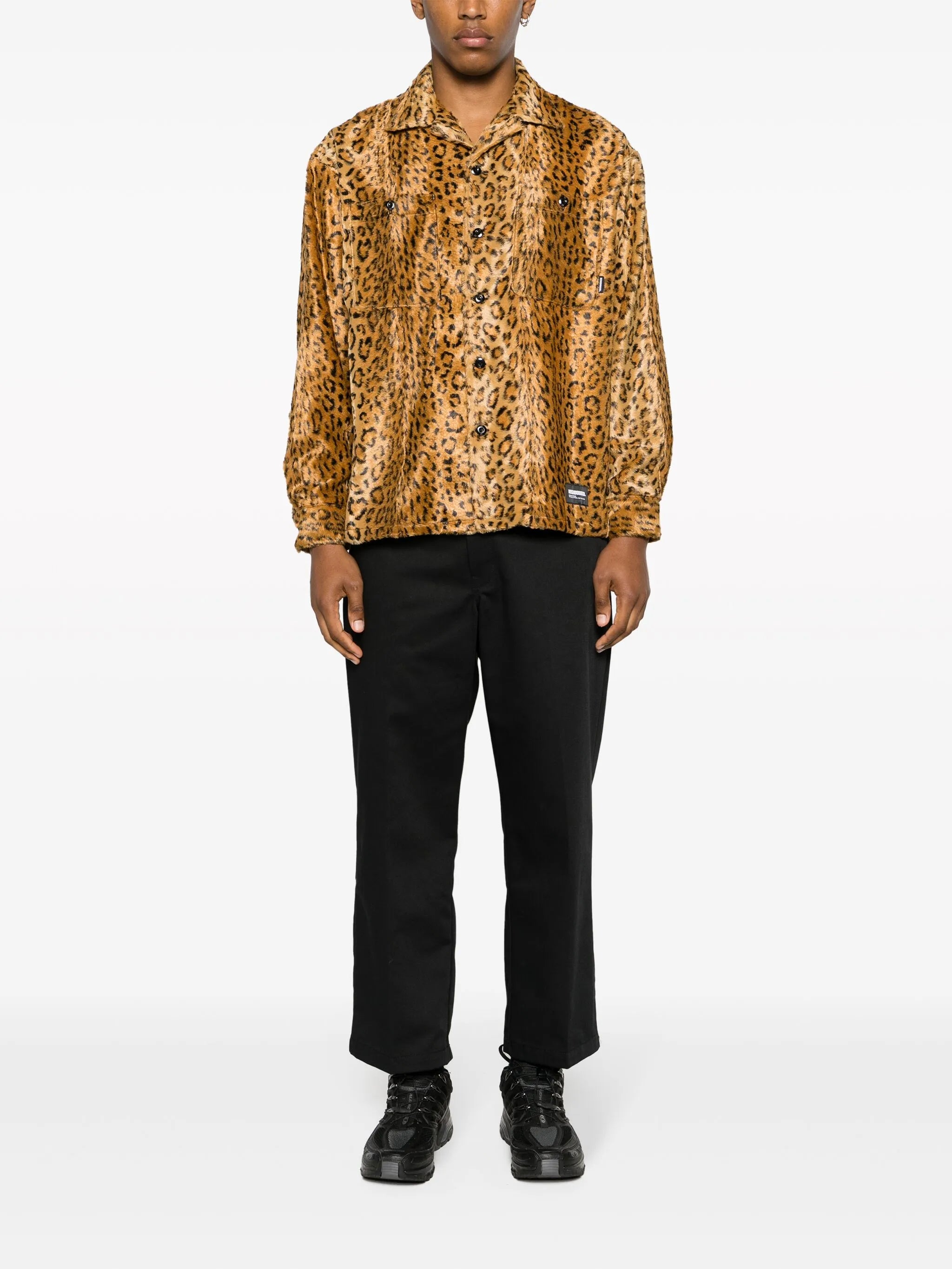 leopard-print faux-fur shirt