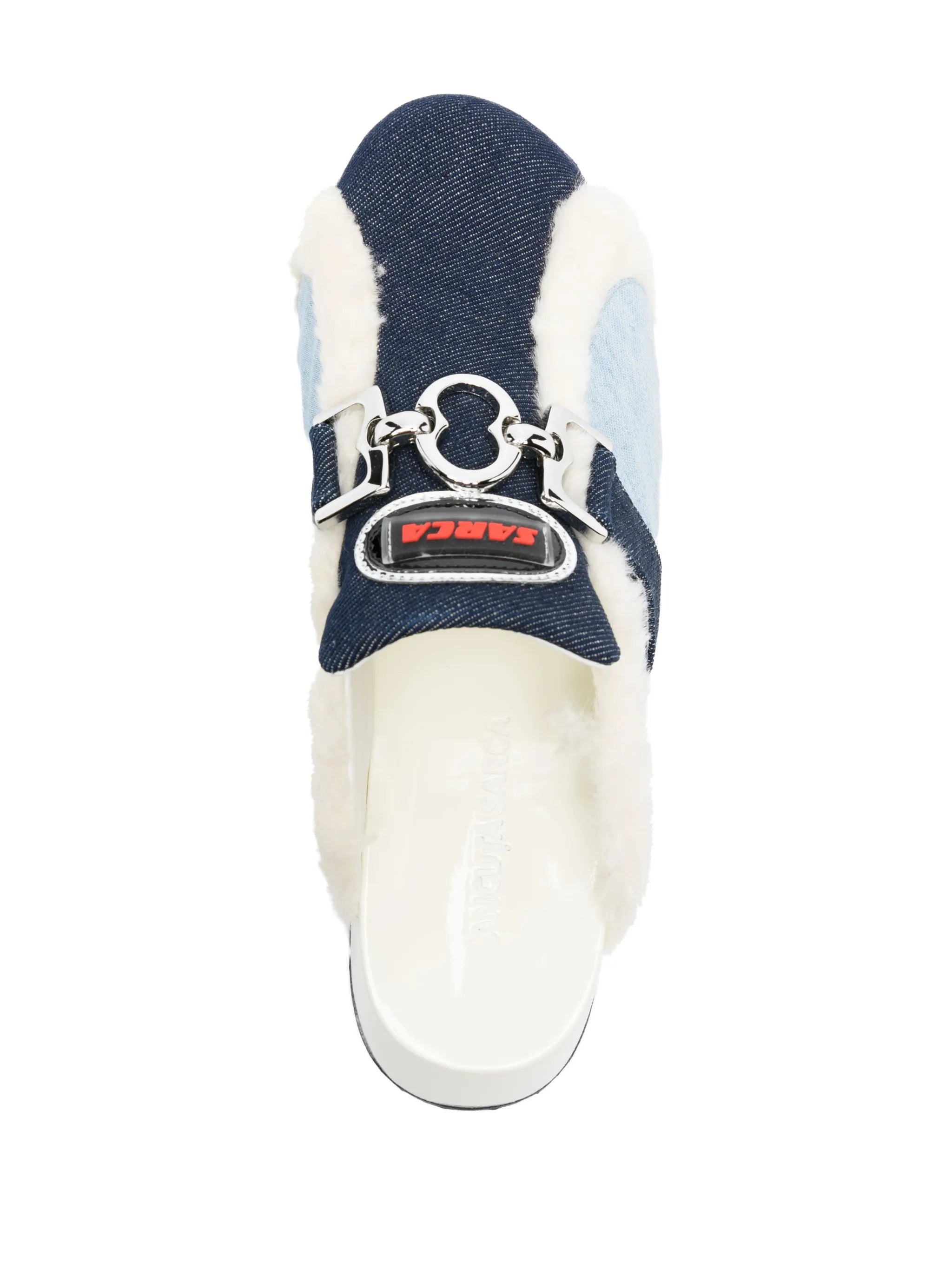 faux-fur trim denim mules