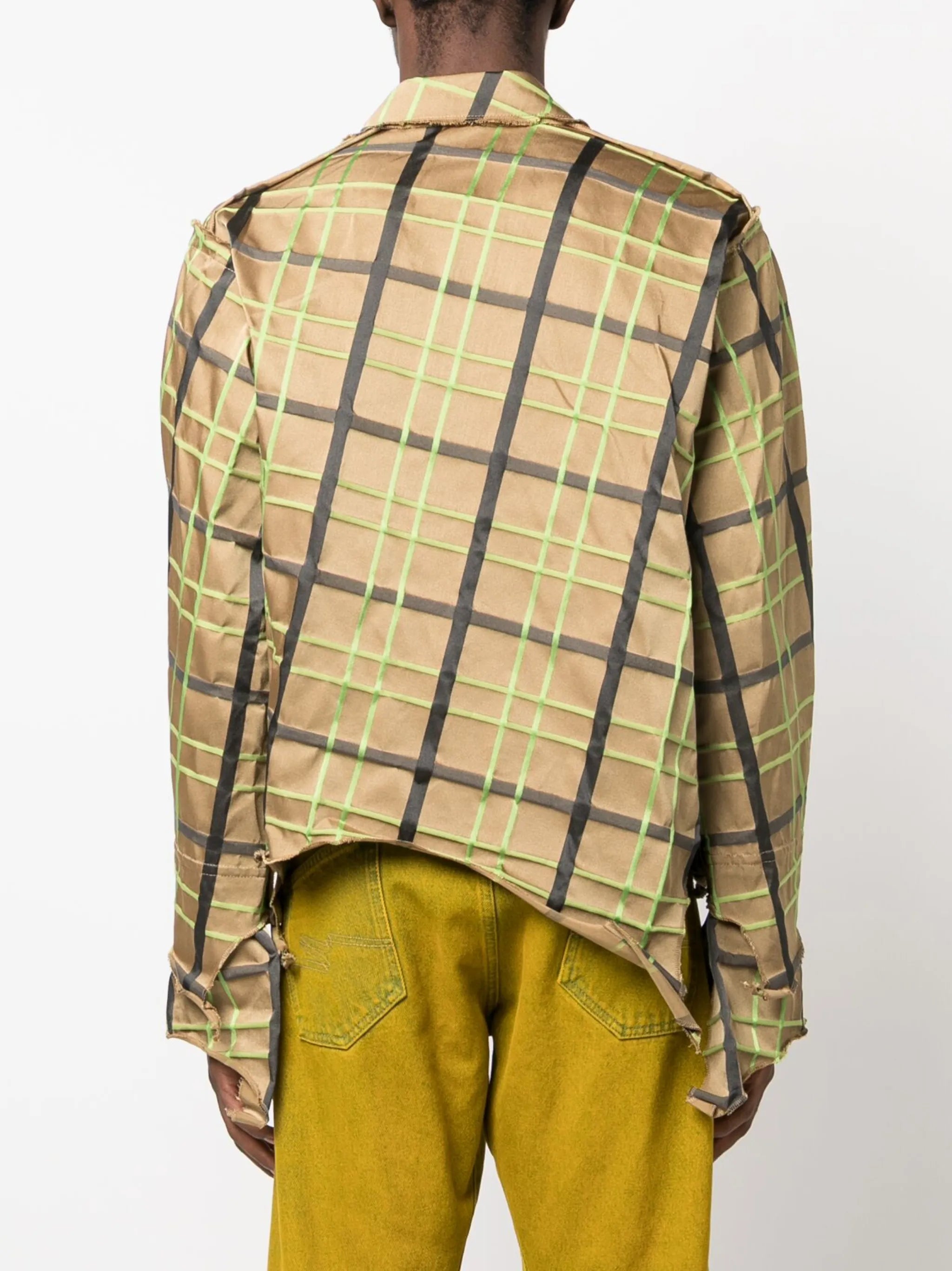 plaid-check asymmetric shirt