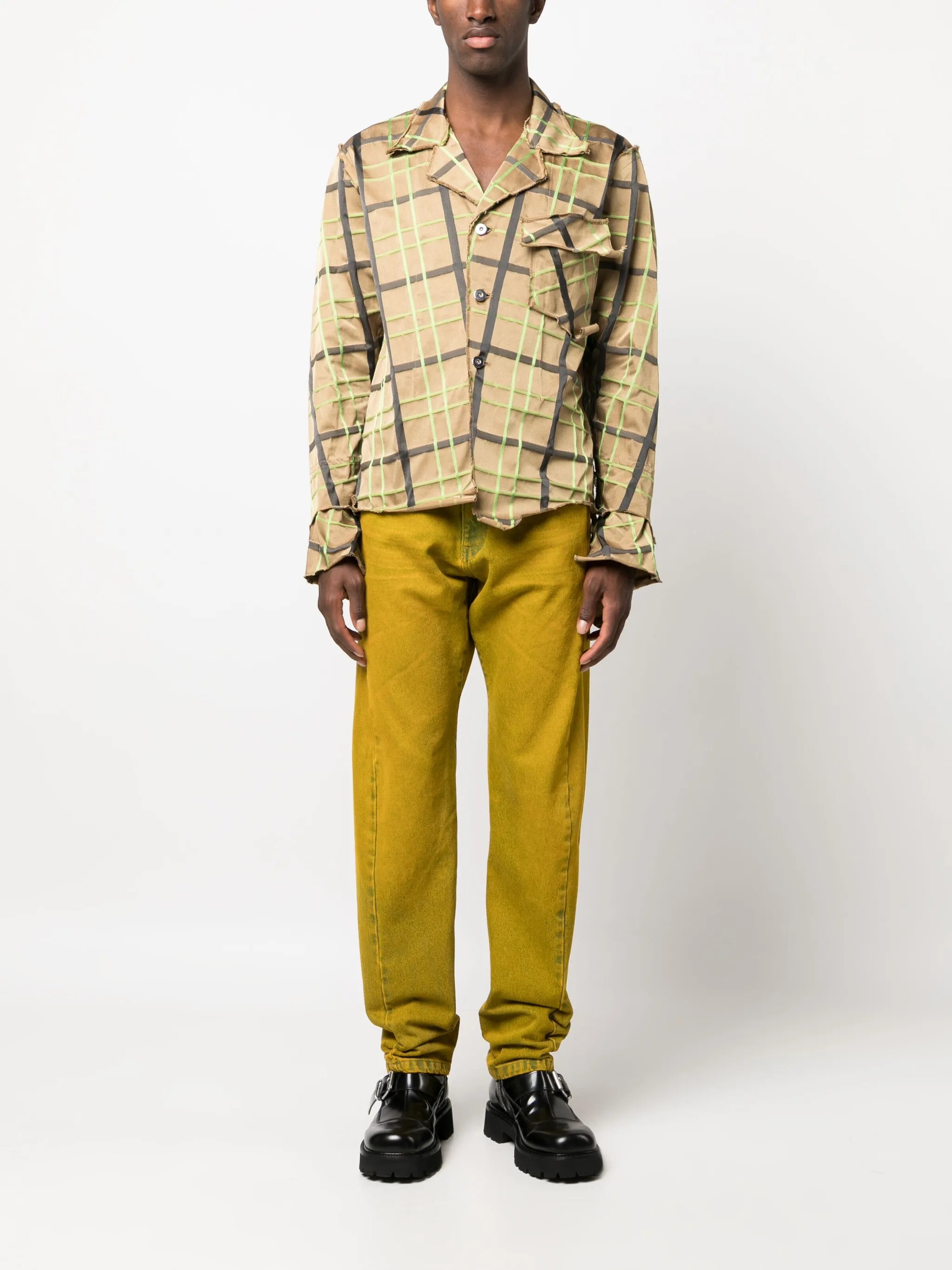 plaid-check asymmetric shirt