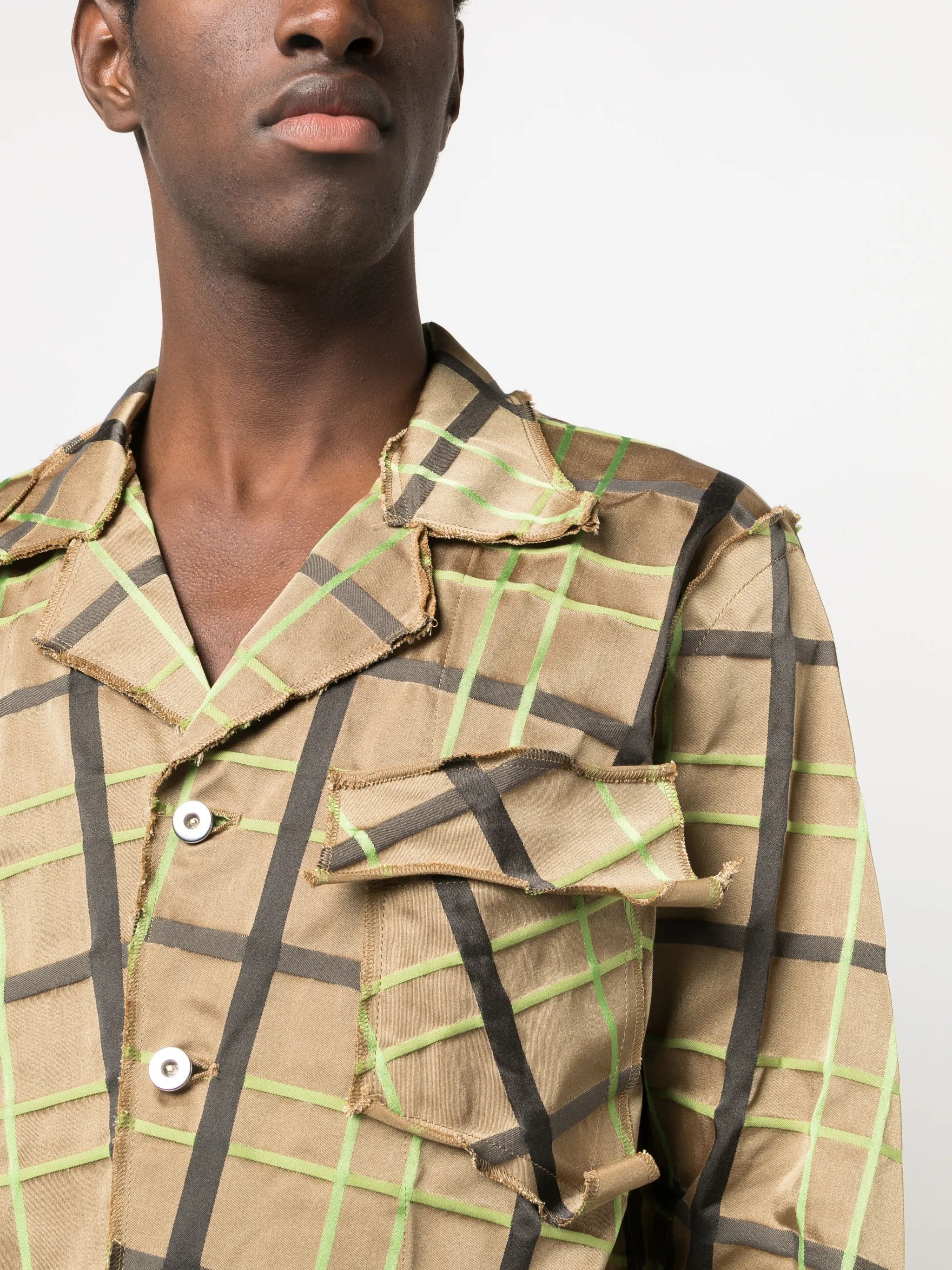 plaid-check asymmetric shirt