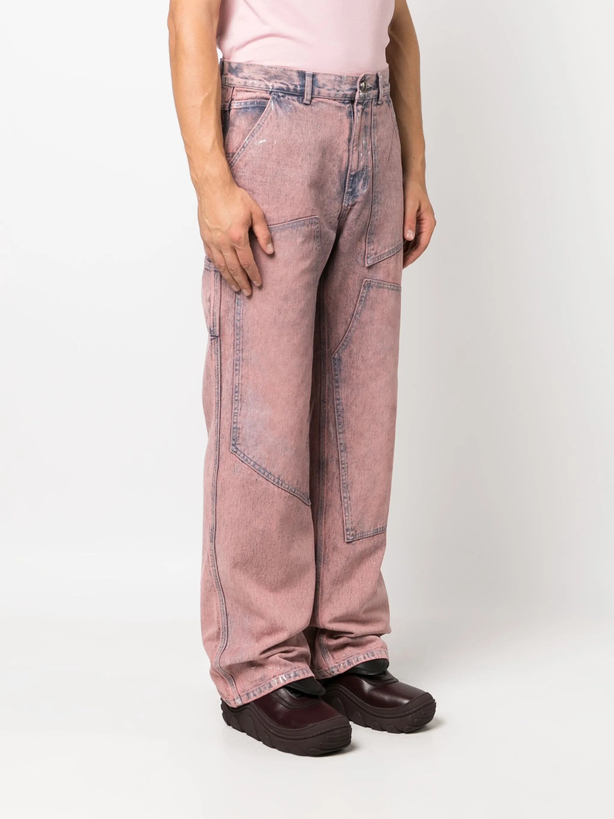 patchwork mid-rise wide-leg jeans