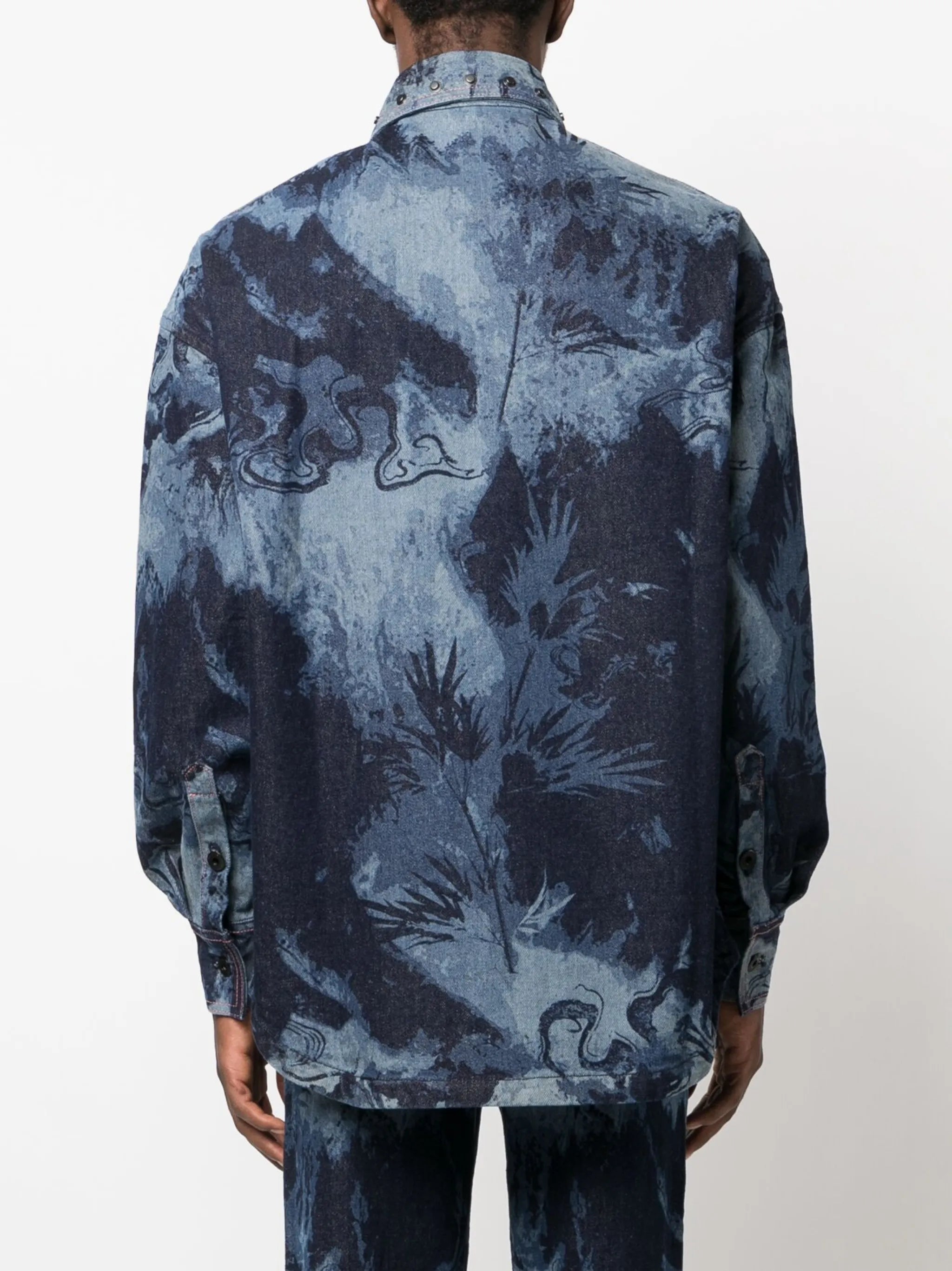 graphic-print denim shirt