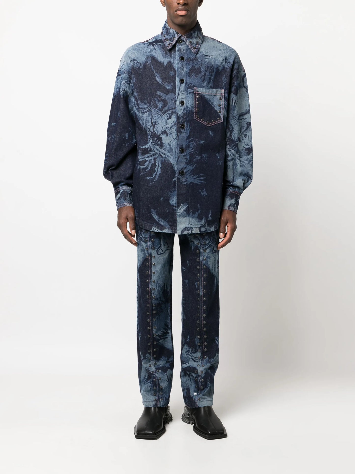 graphic-print denim shirt