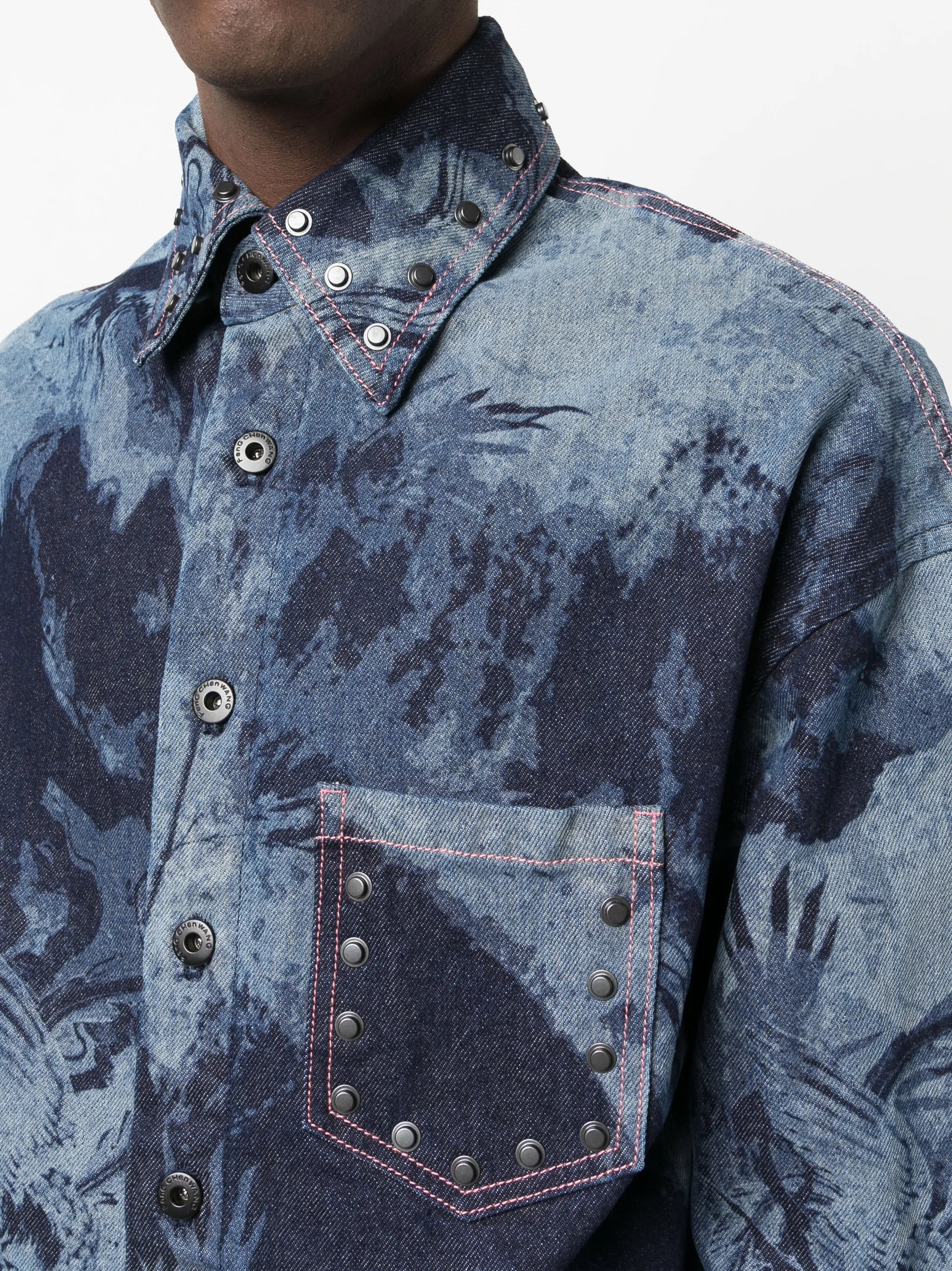 graphic-print denim shirt