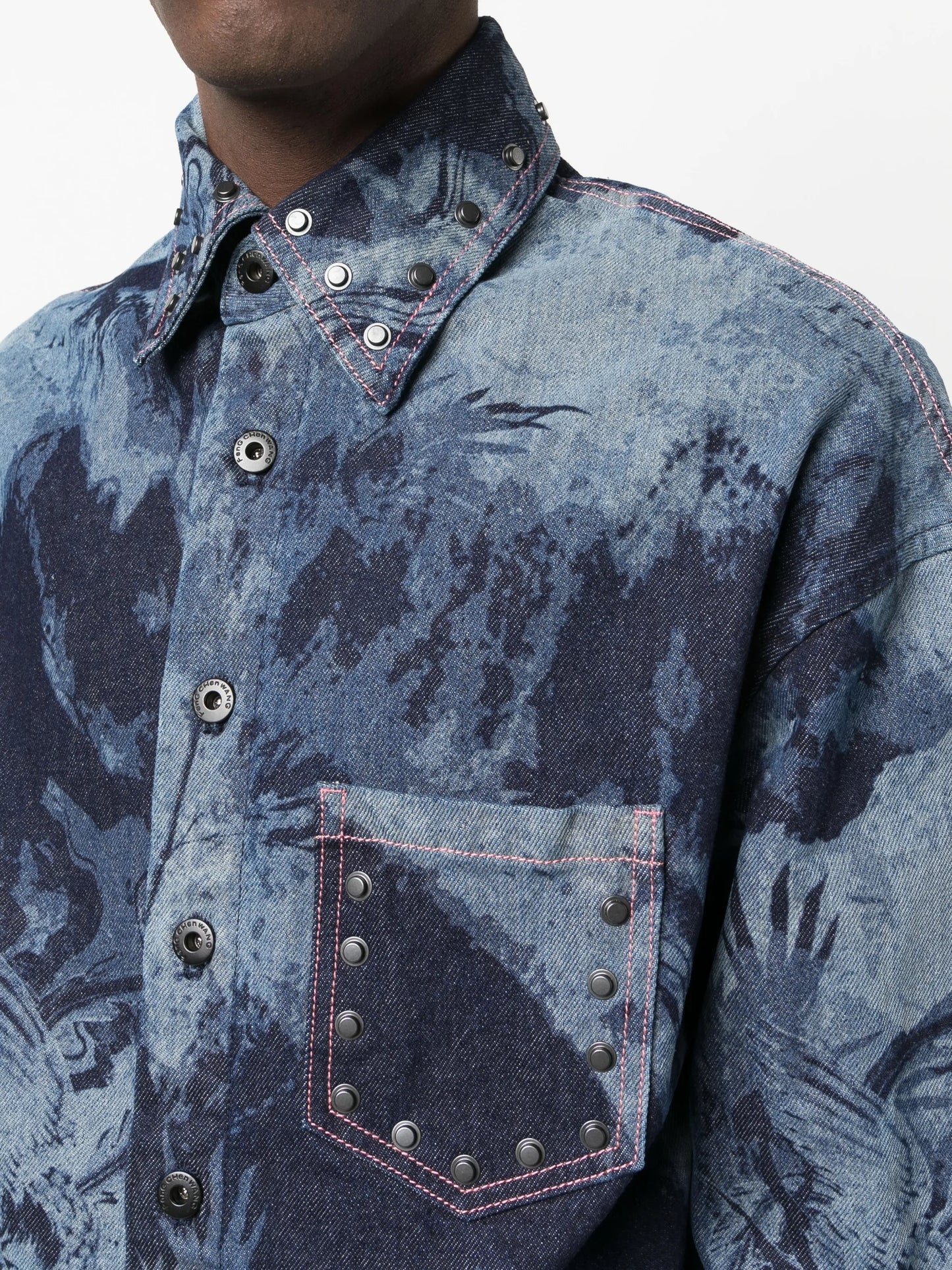 graphic-print denim shirt