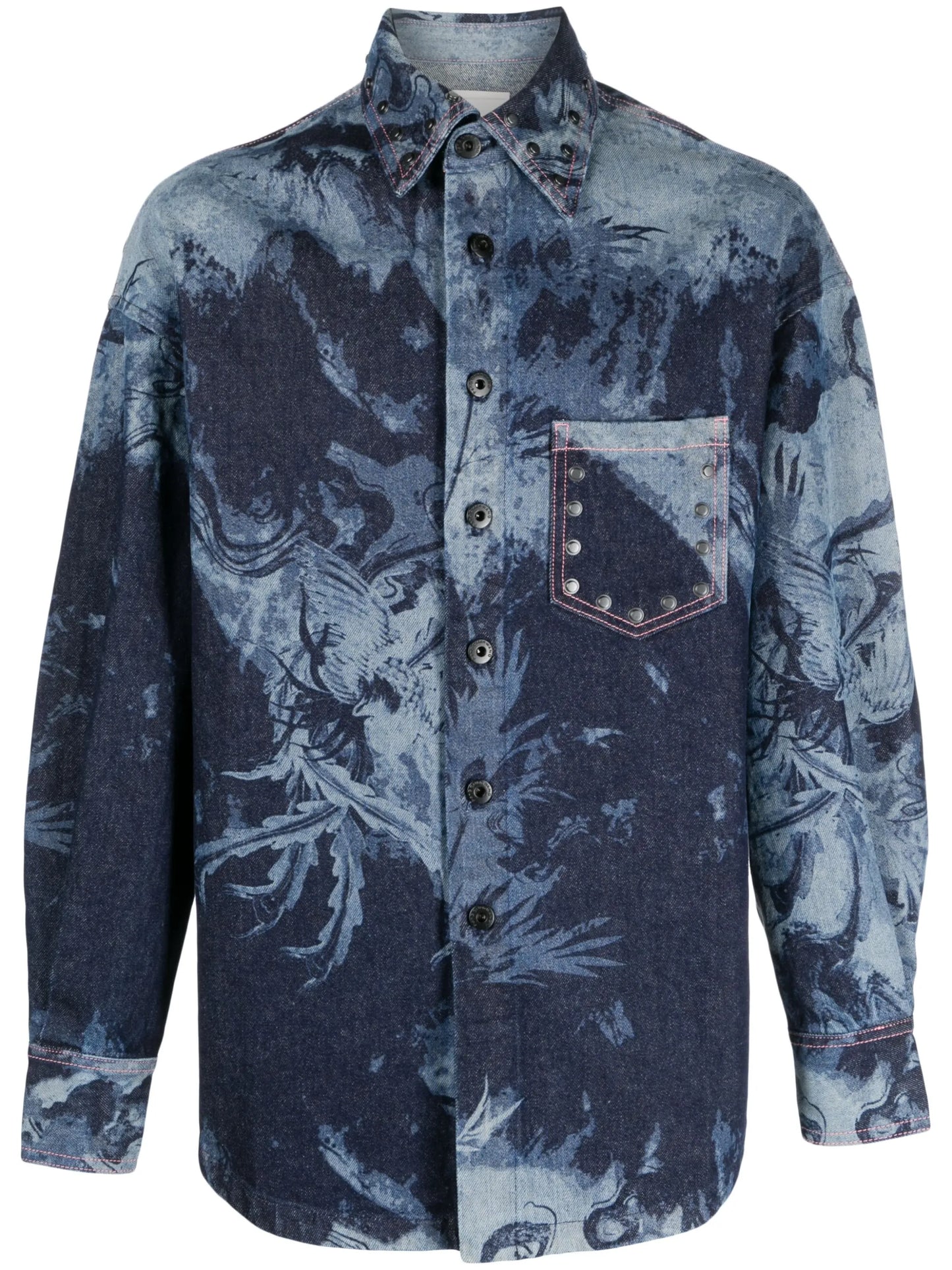 graphic-print denim shirt
