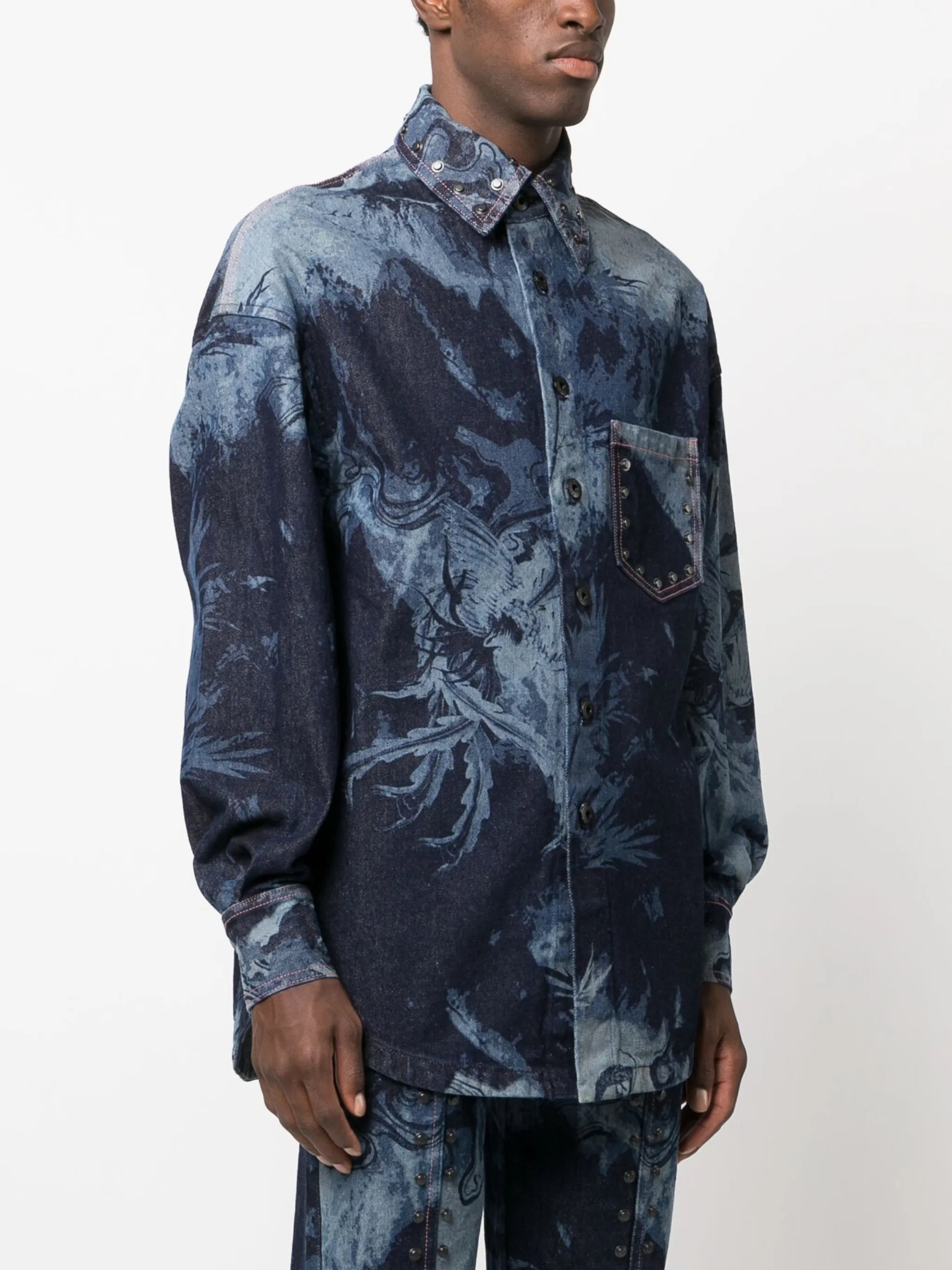 graphic-print denim shirt