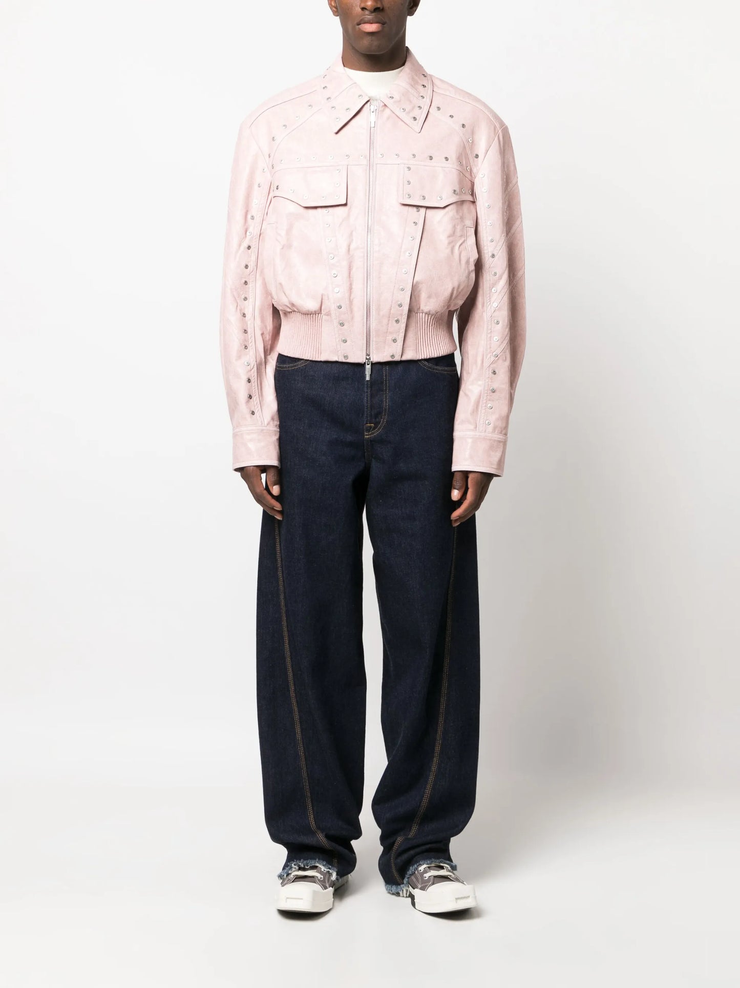 rivet-embellished faux-leather jacket