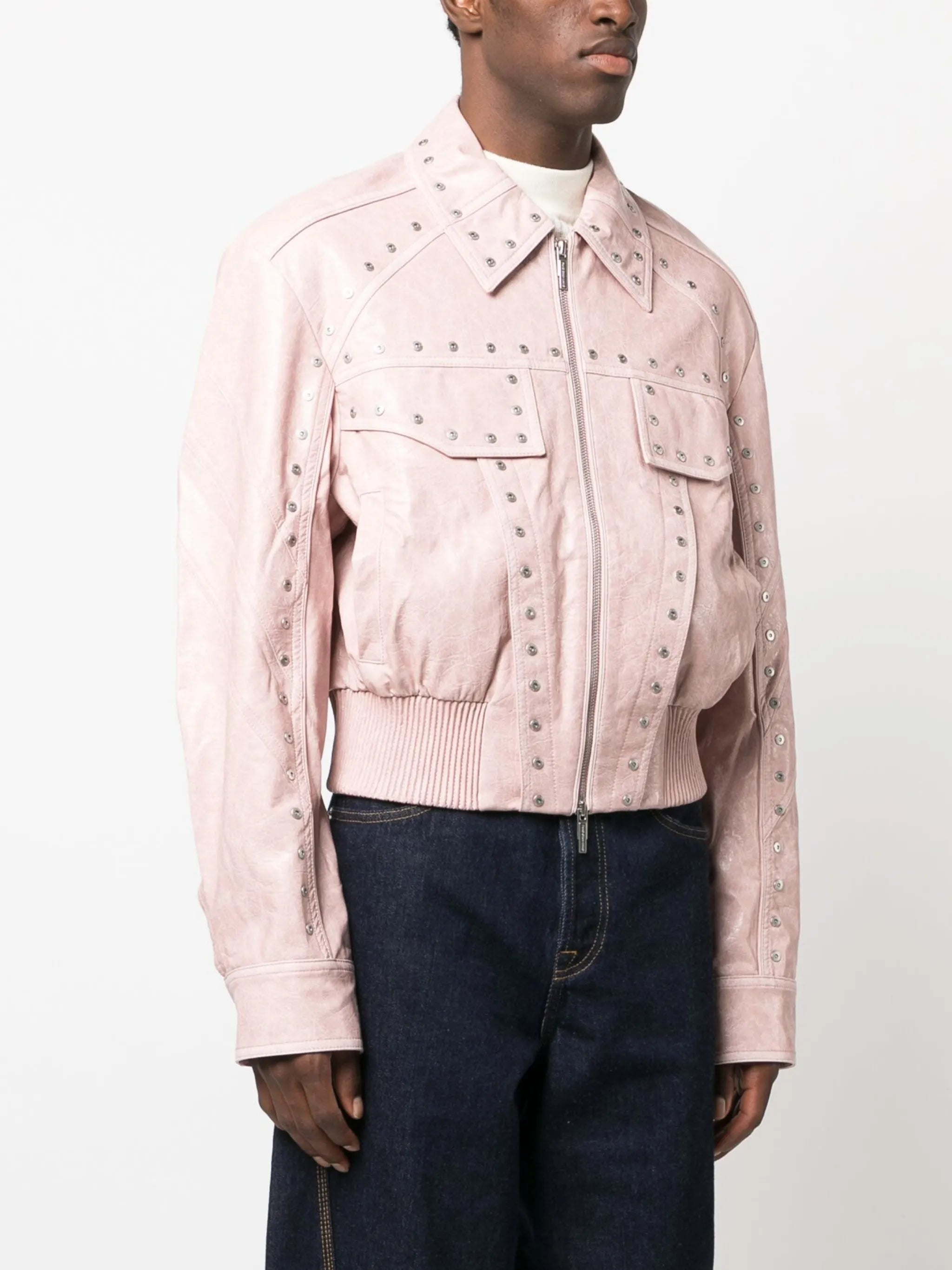 rivet-embellished faux-leather jacket