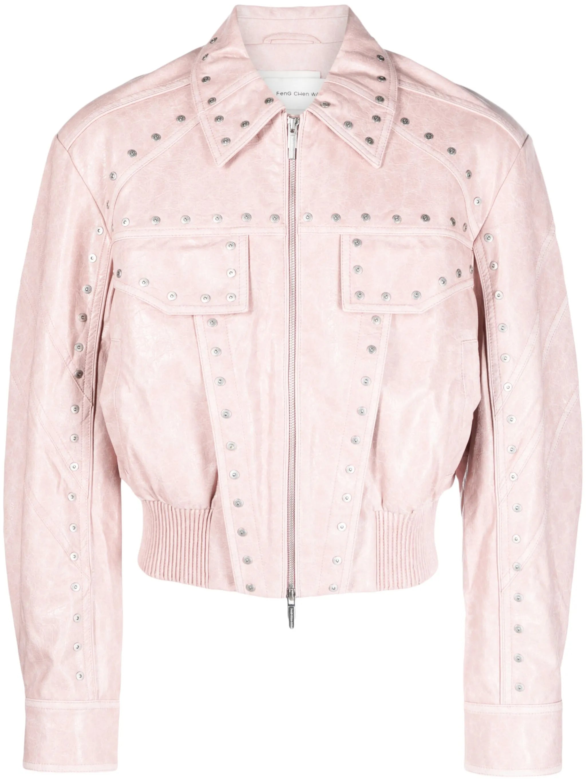 rivet-embellished faux-leather jacket