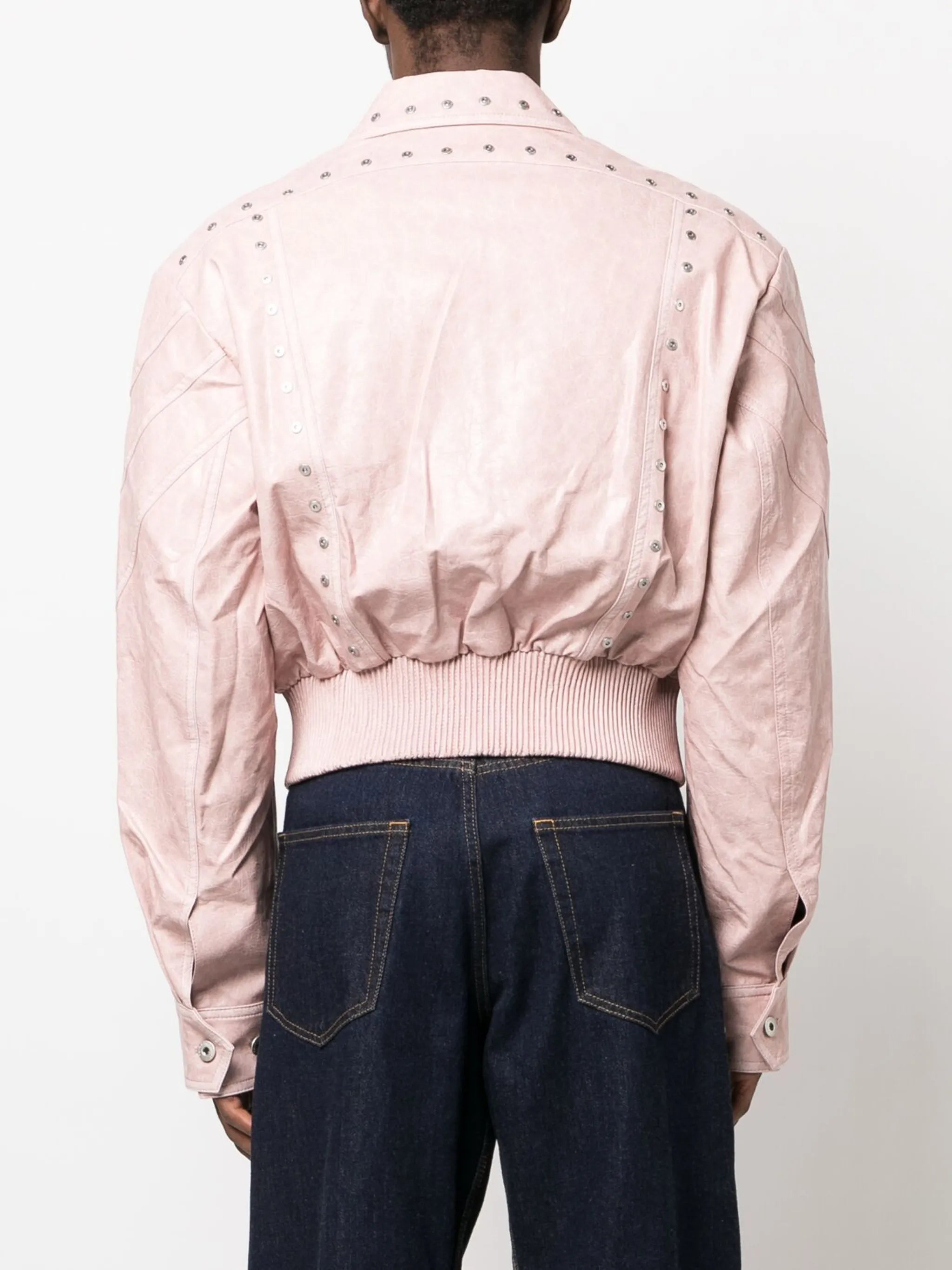 rivet-embellished faux-leather jacket