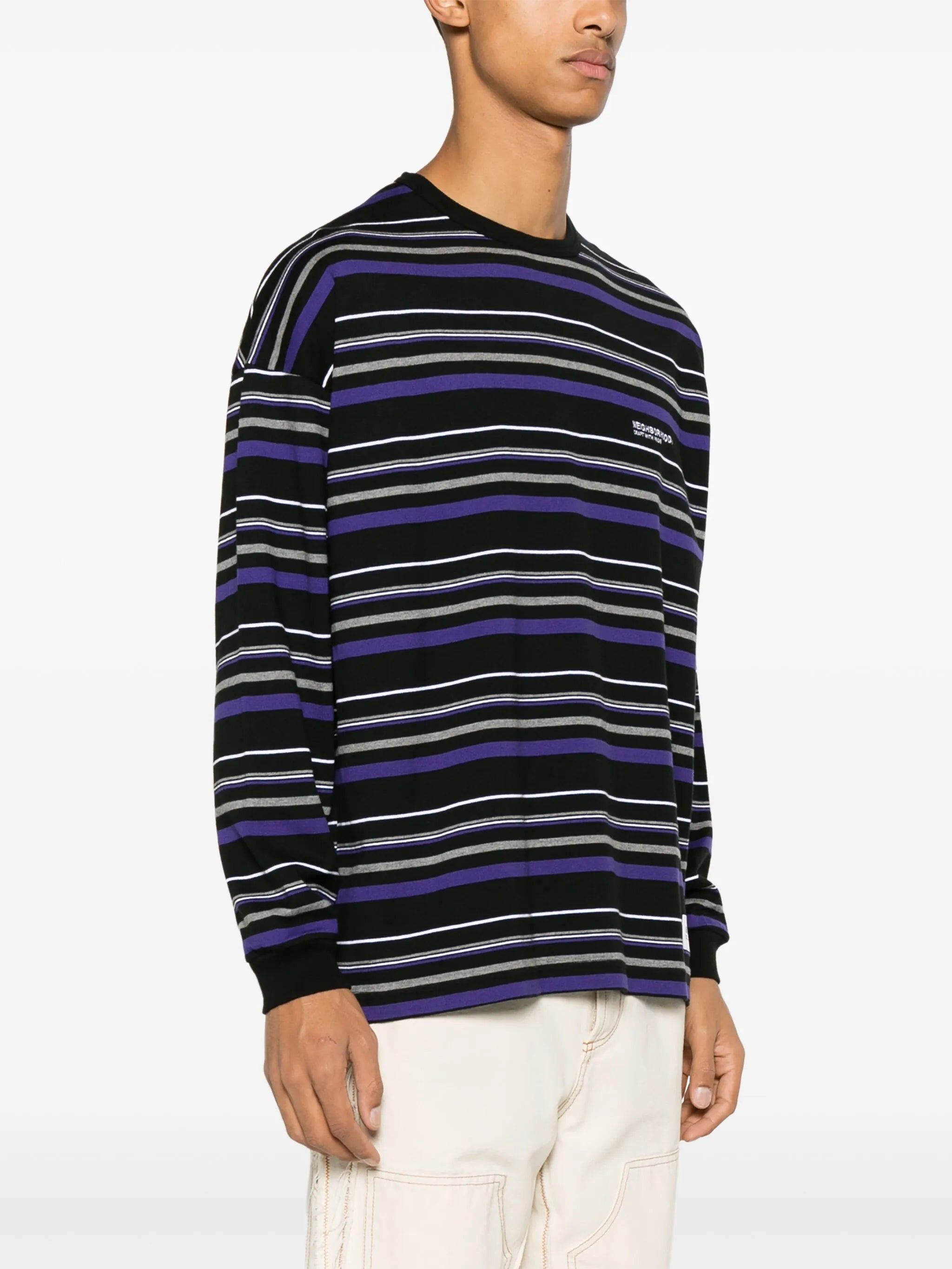 elogo-embroidered striped sweatshirt