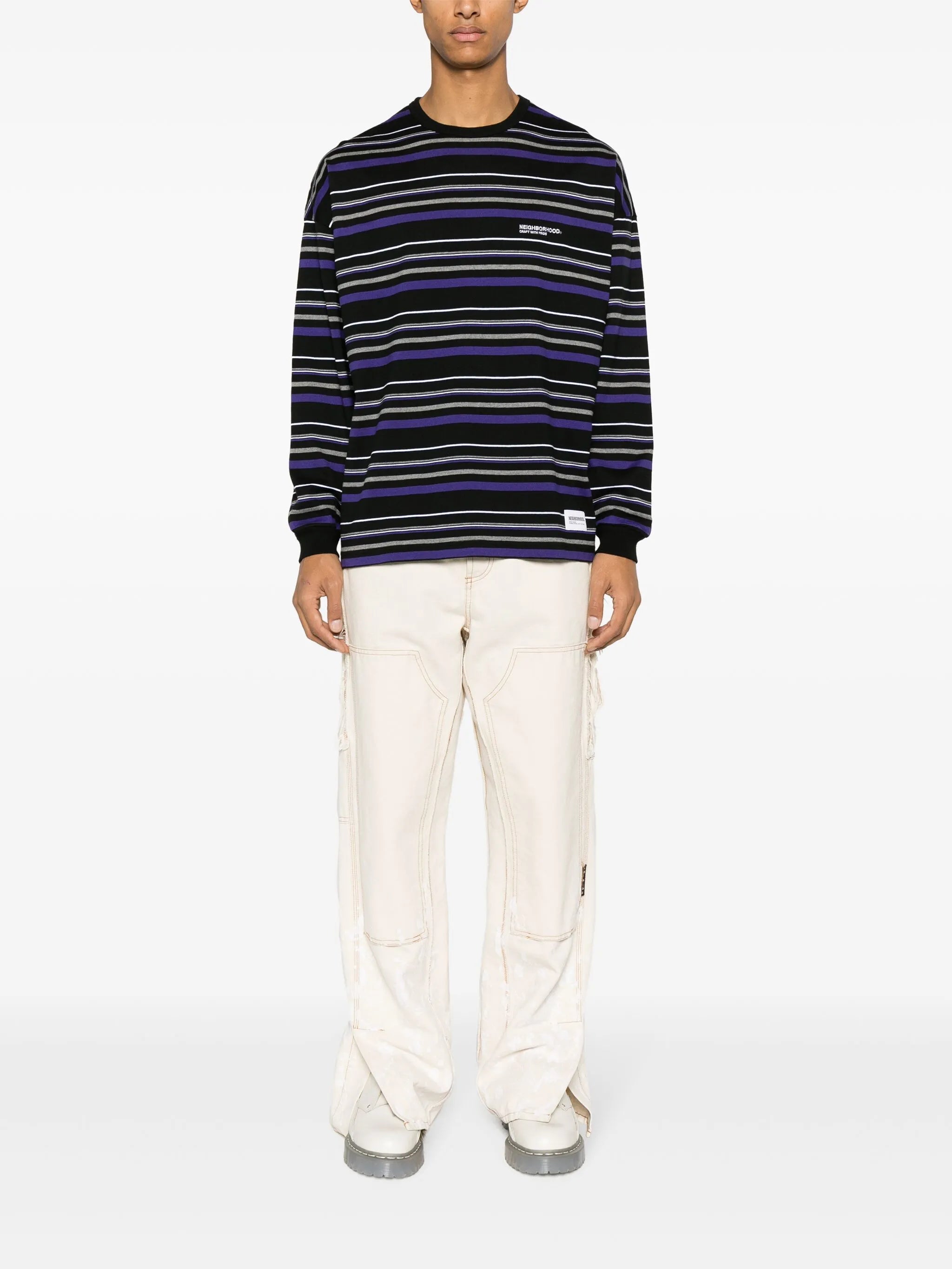 elogo-embroidered striped sweatshirt