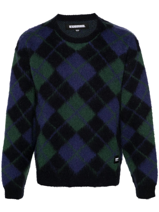 argyle-pattern jacquard jumper
