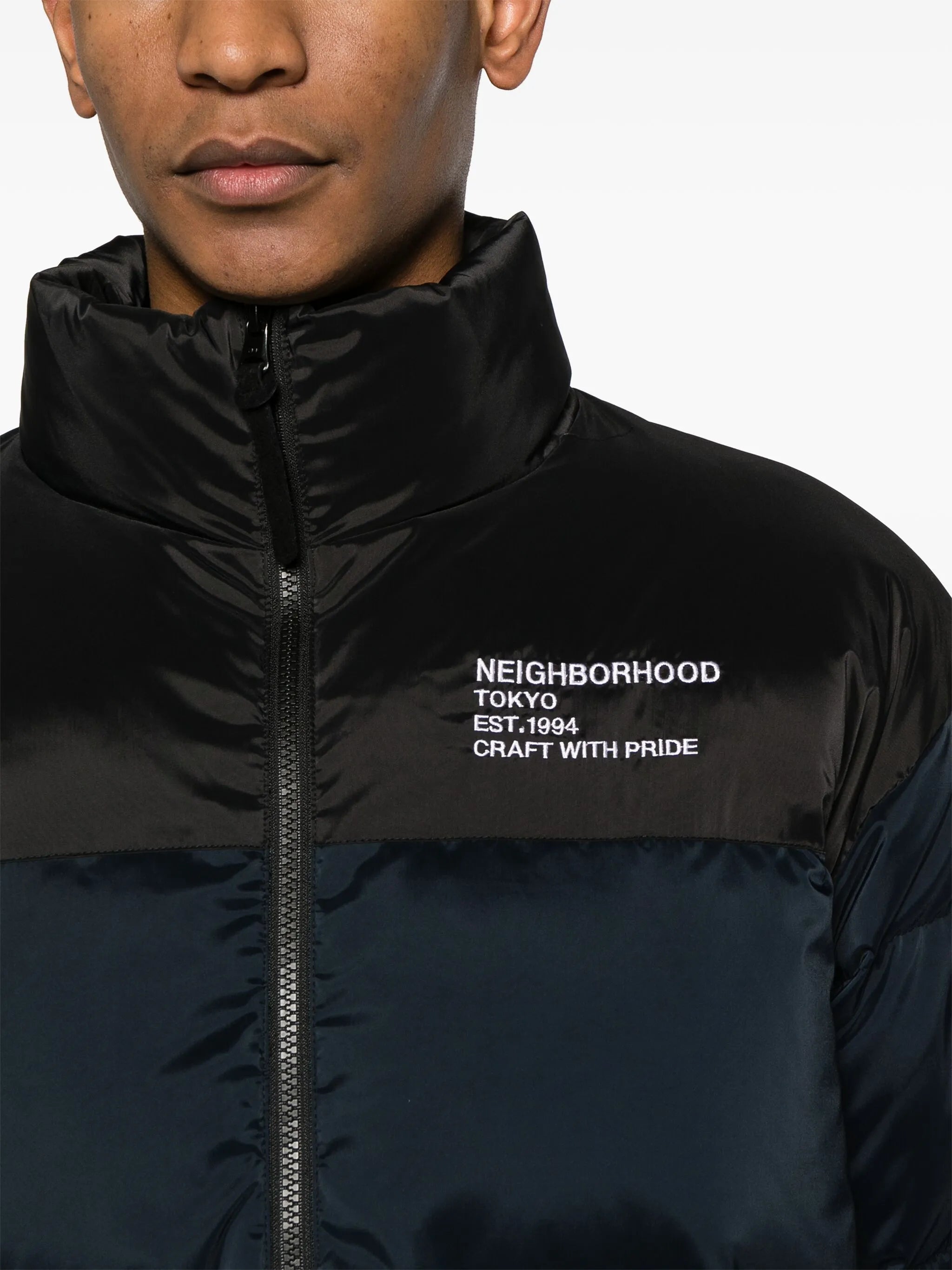 logo-embroidered down jacket