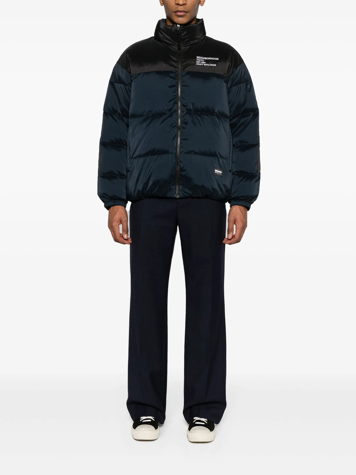 logo-embroidered down jacket