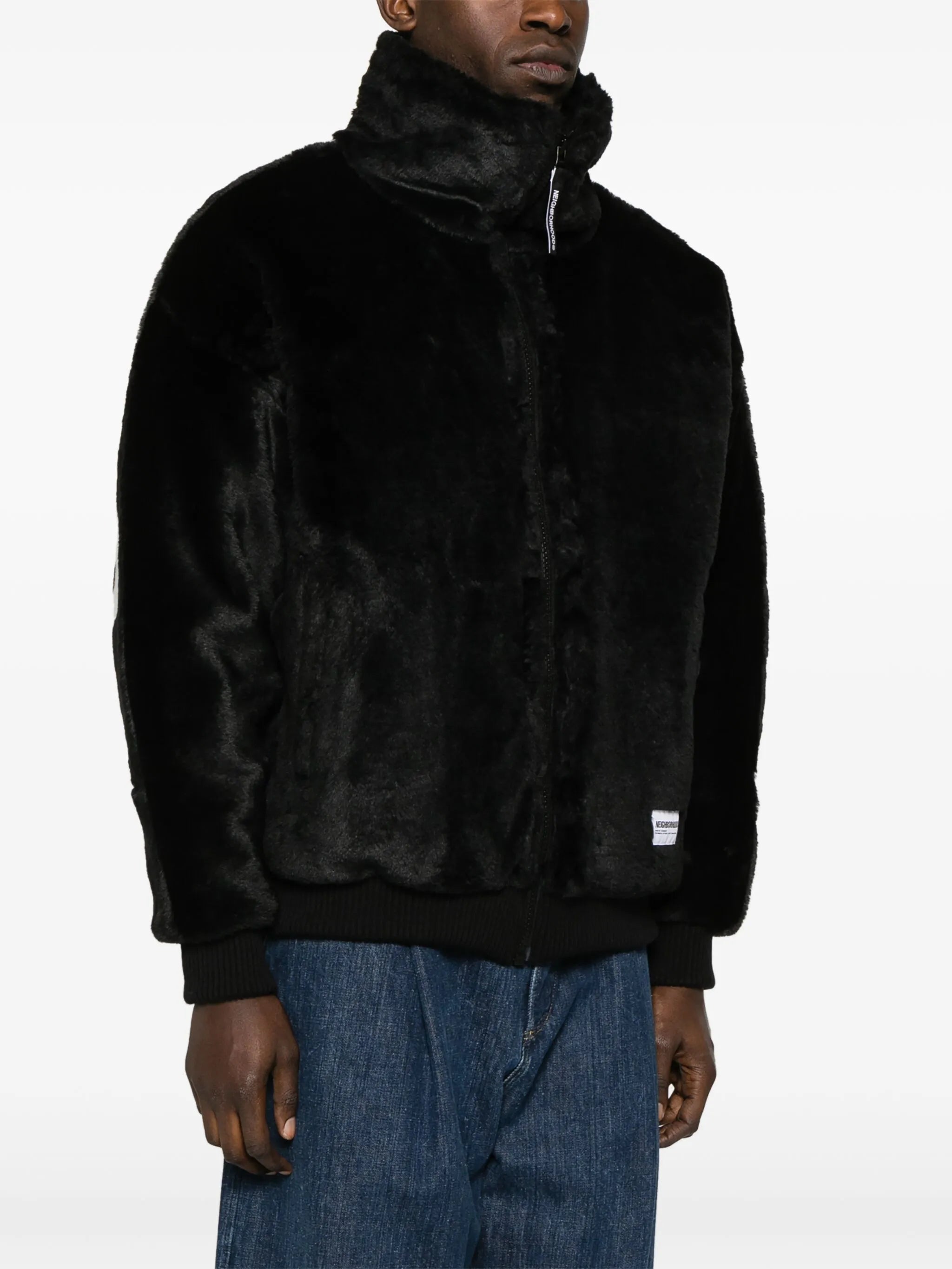 logo-print faux-fur jacket