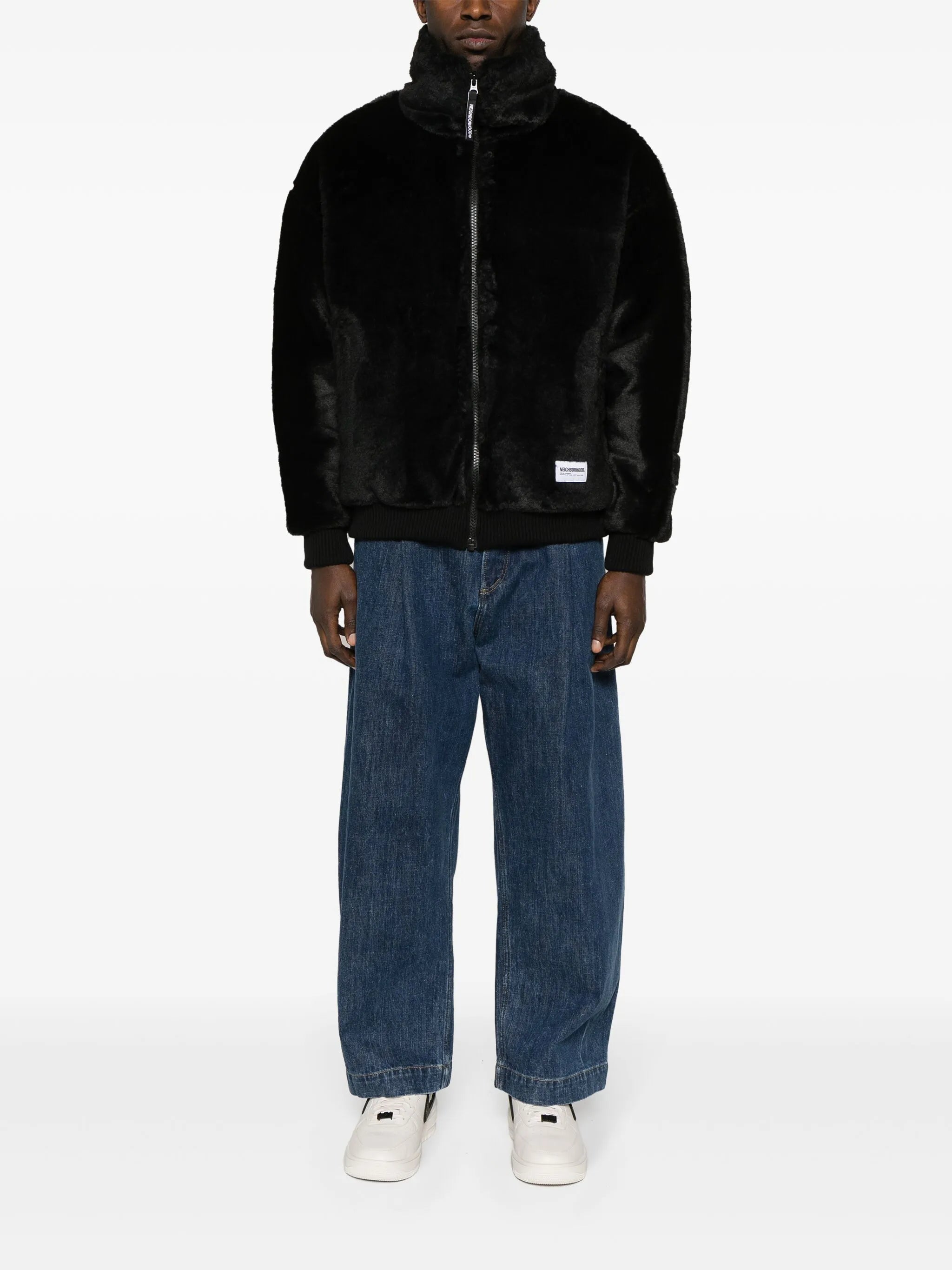 logo-print faux-fur jacket