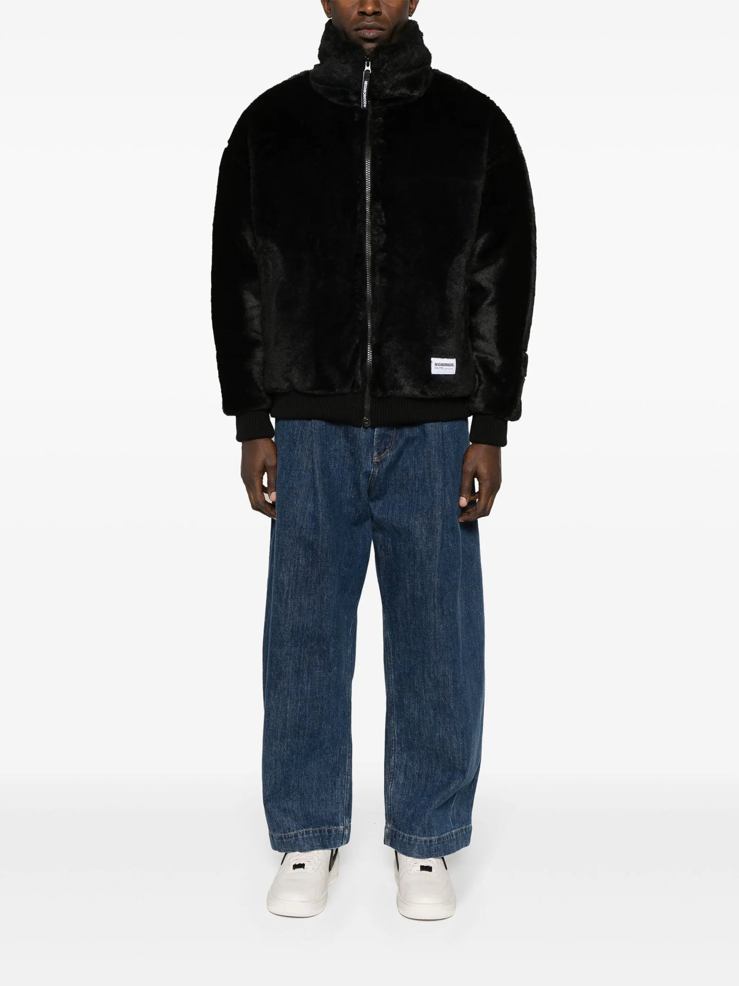 logo-print faux-fur jacket
