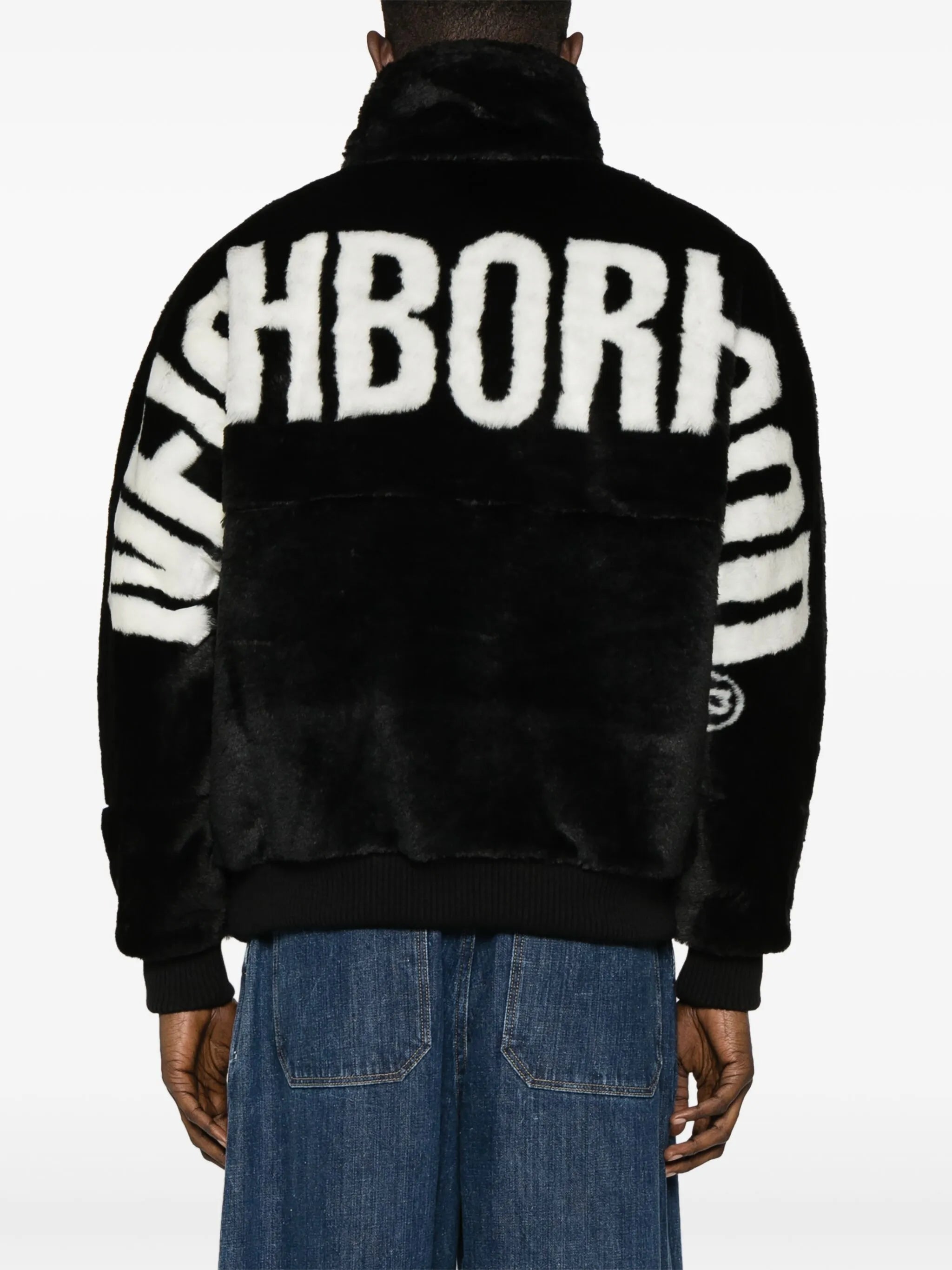 logo-print faux-fur jacket