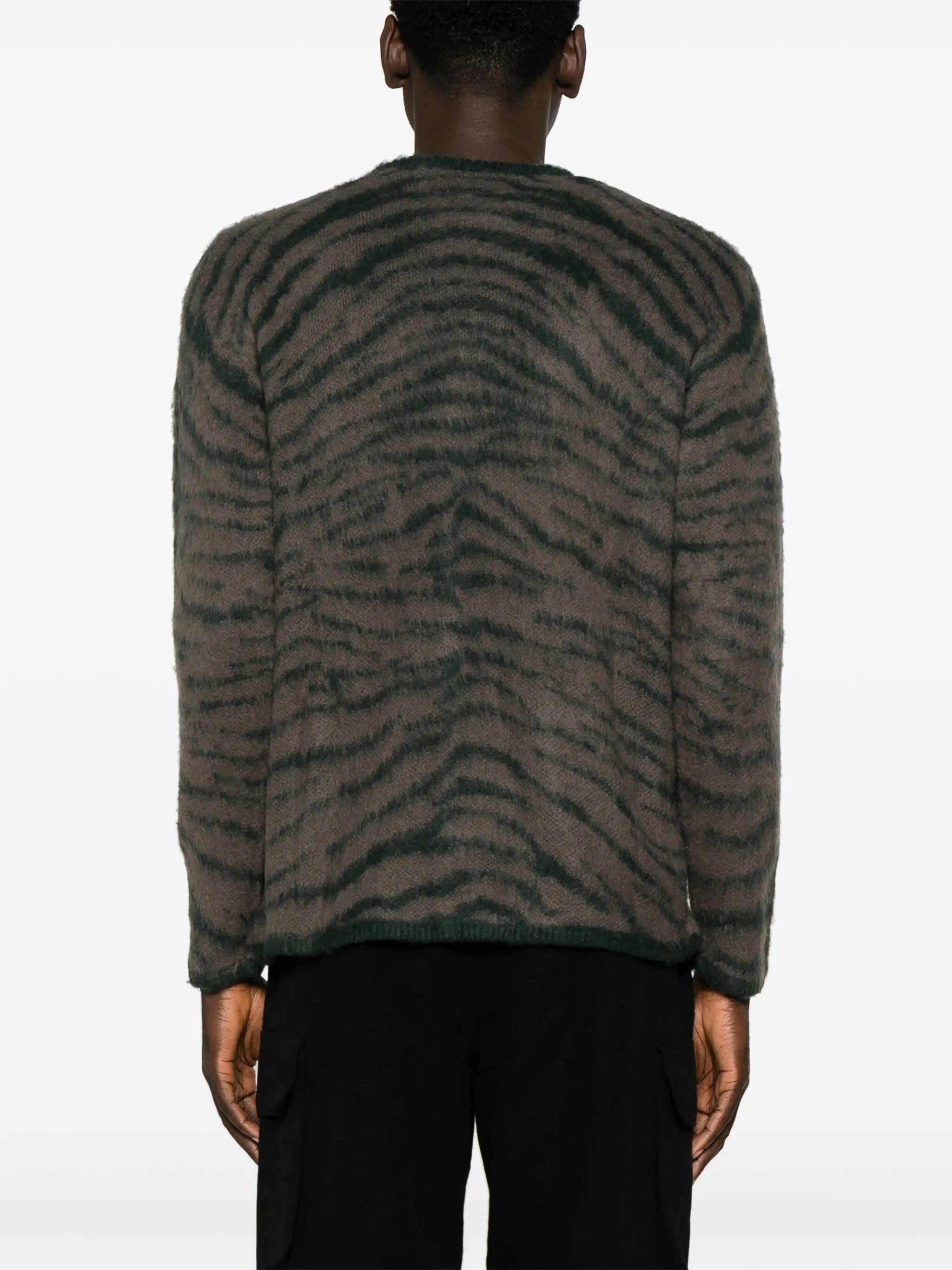 tiger-print brushed-knit cardigan