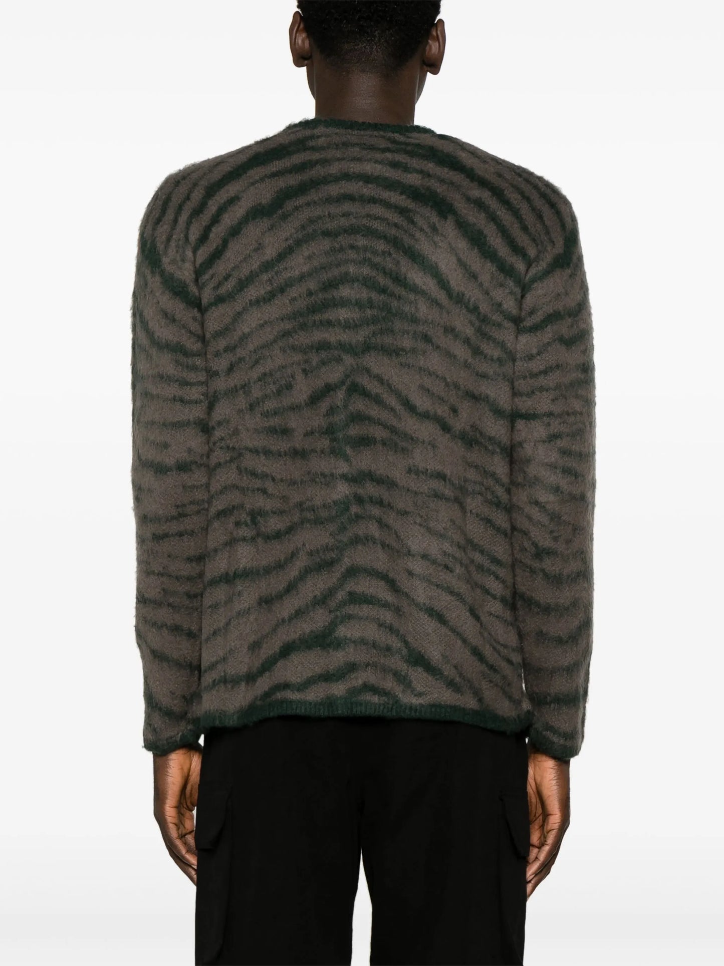 tiger-print brushed-knit cardigan