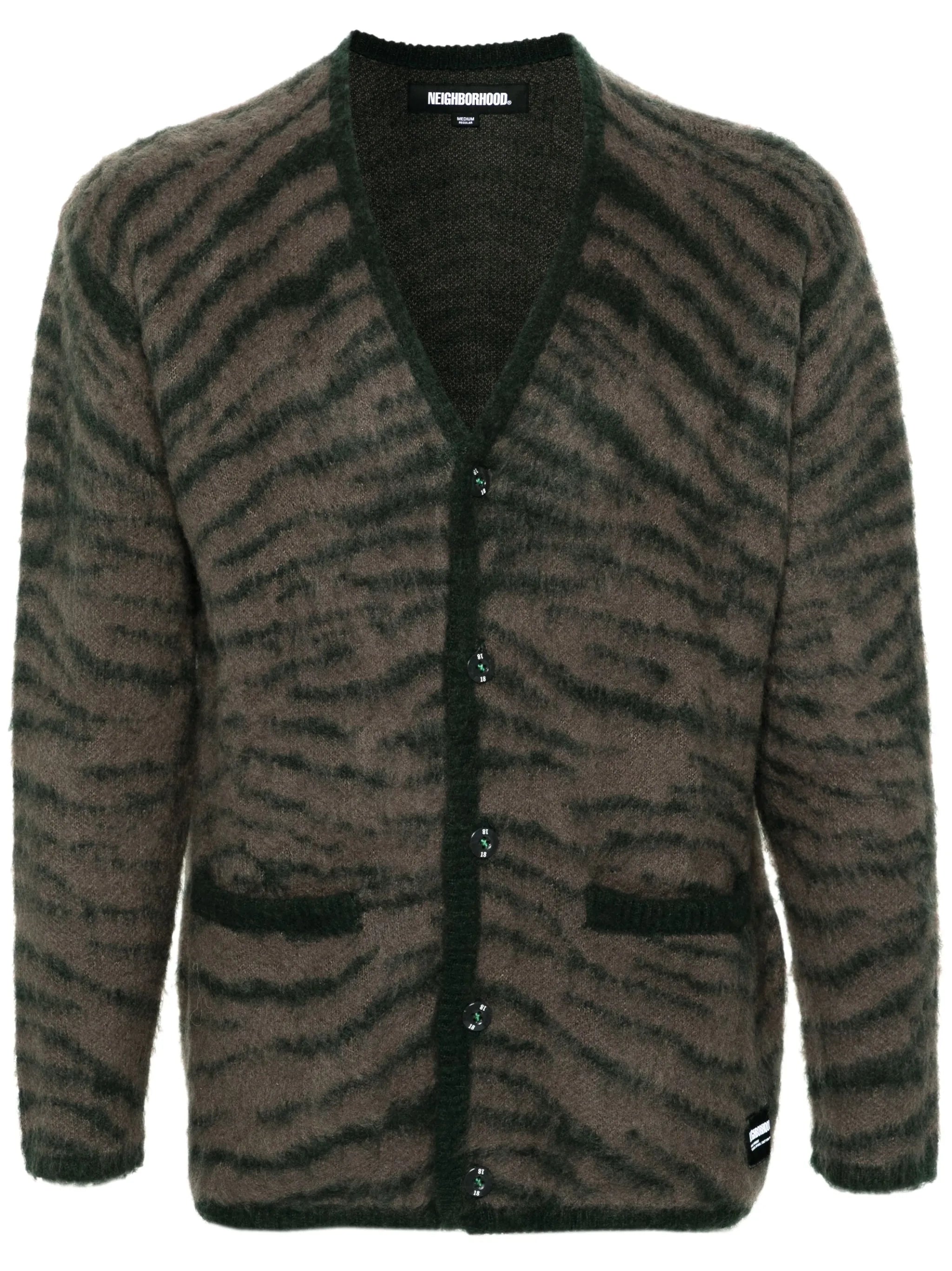 tiger-print brushed-knit cardigan