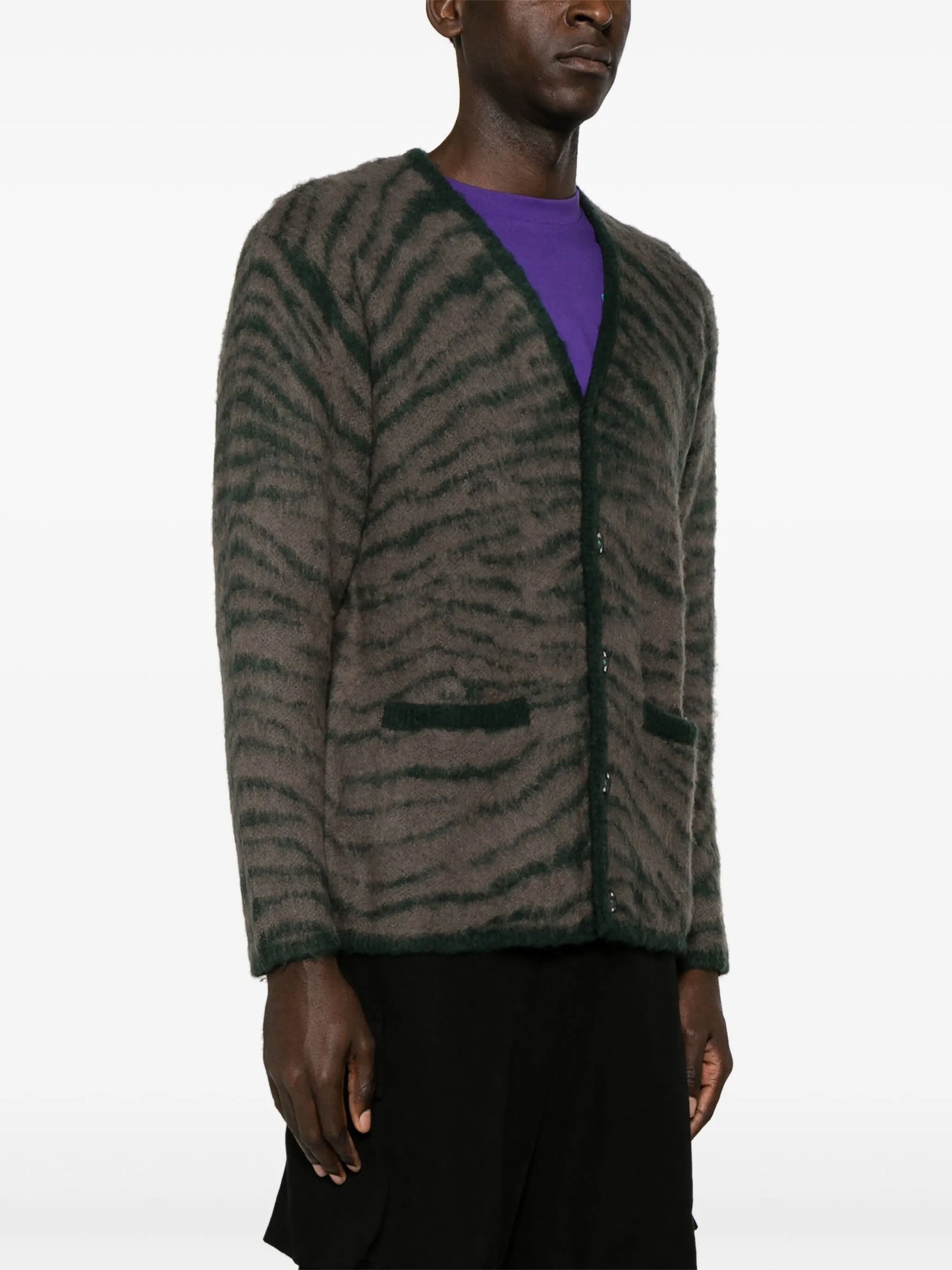 tiger-print brushed-knit cardigan