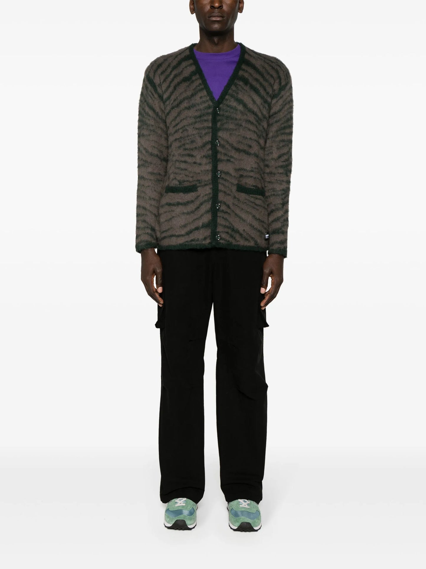 tiger-print brushed-knit cardigan