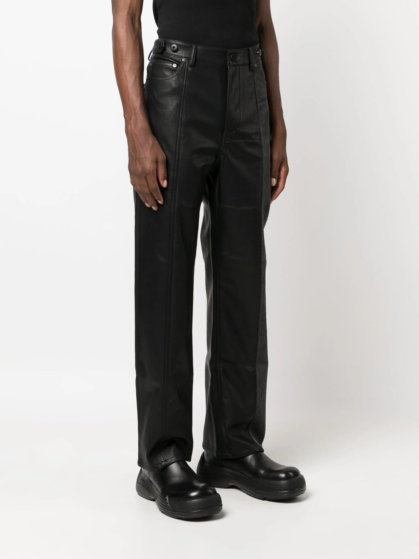 faux-leather straight-leg trousers