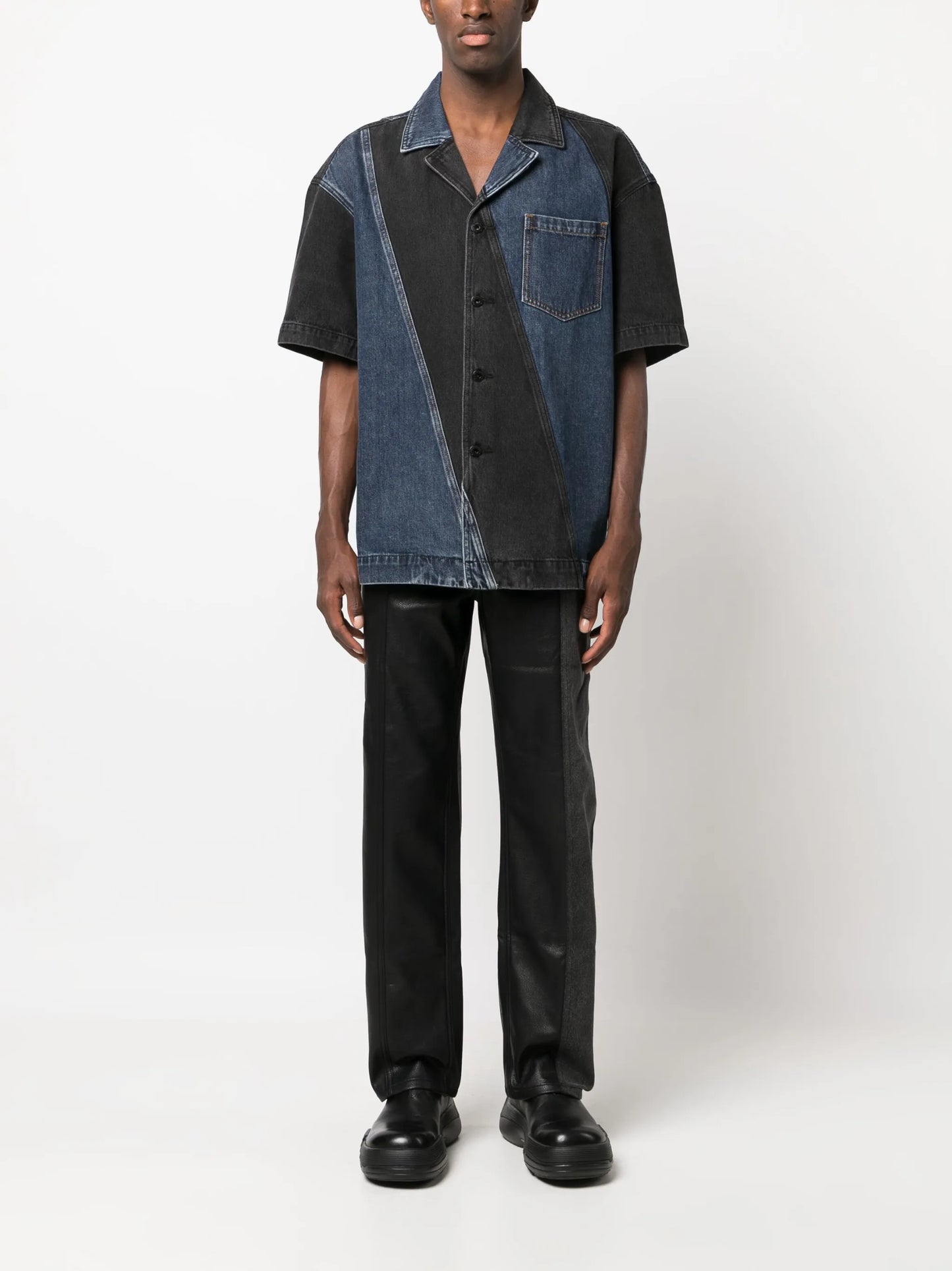 faux-leather straight-leg trousers