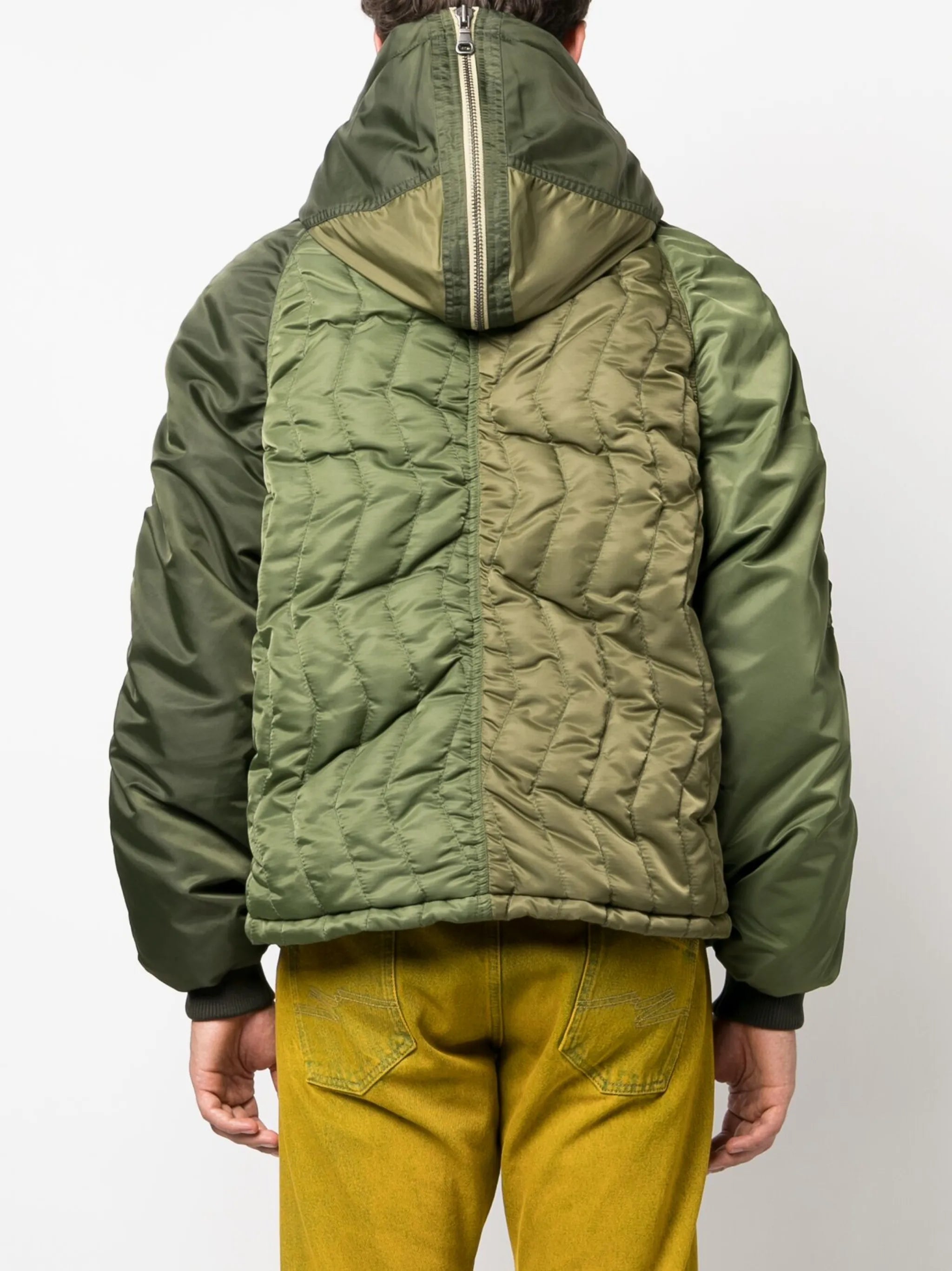 colour-block quilted bomber jacket