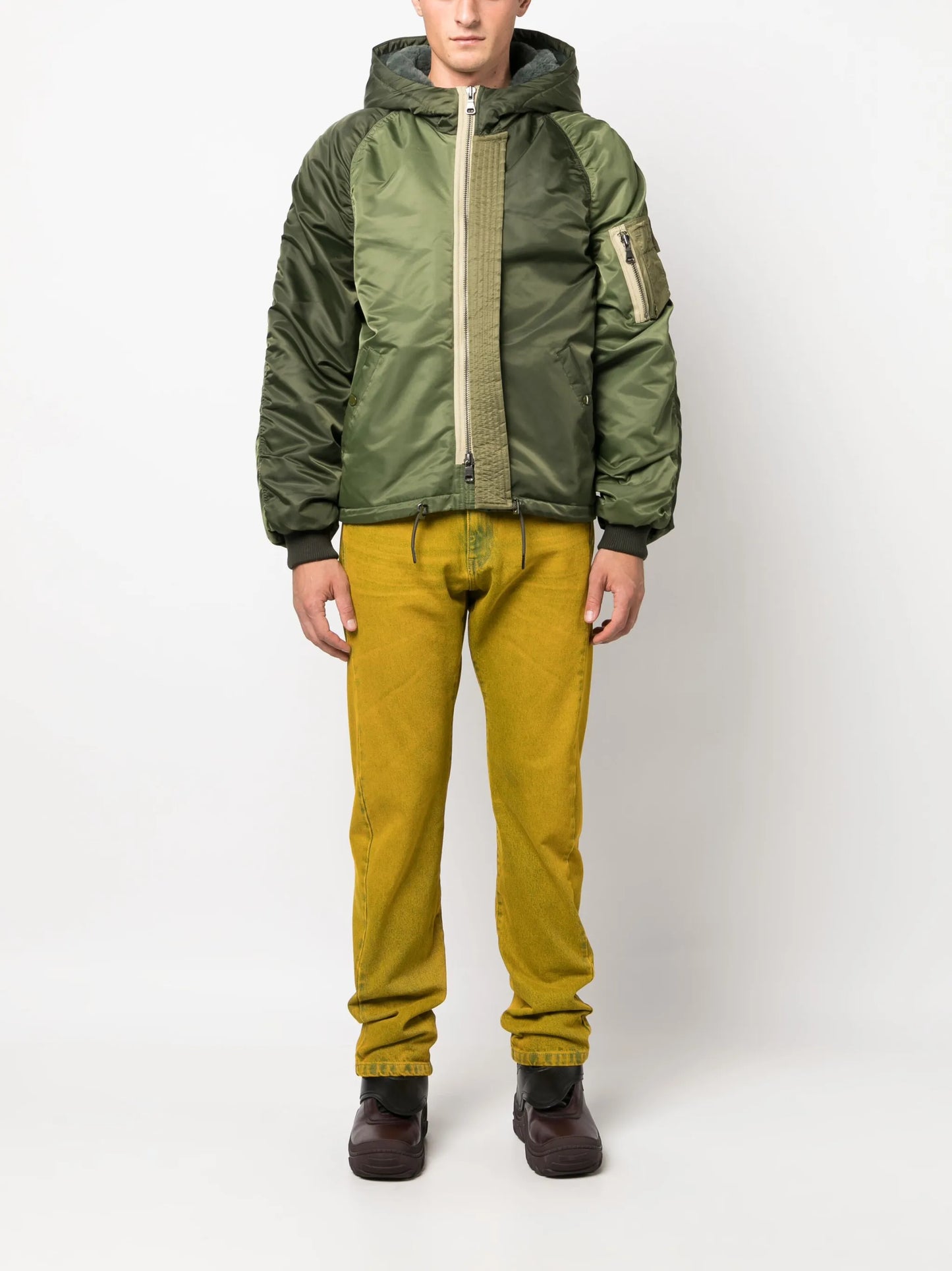colour-block quilted bomber jacket