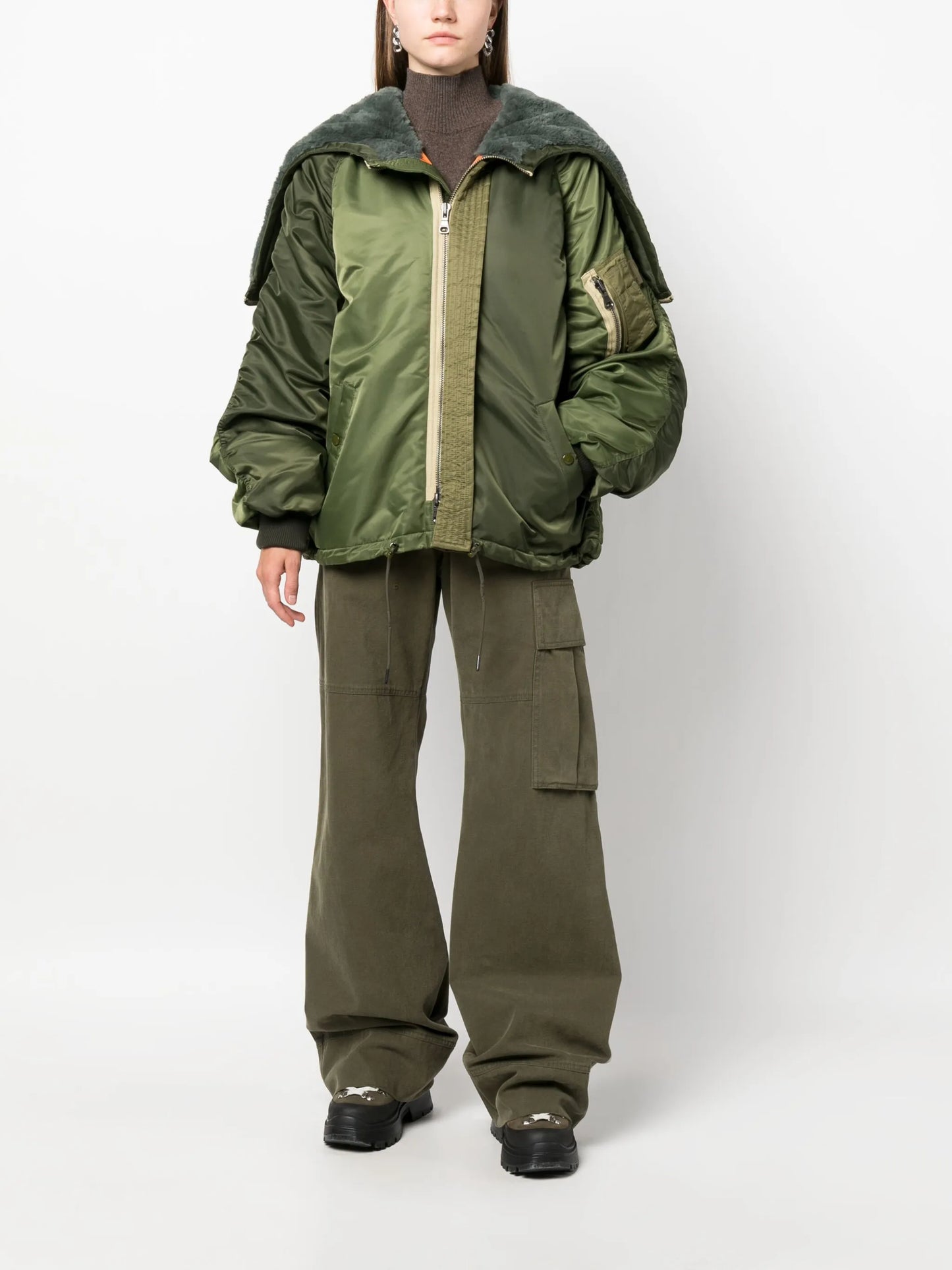 colour-block quilted bomber jacket