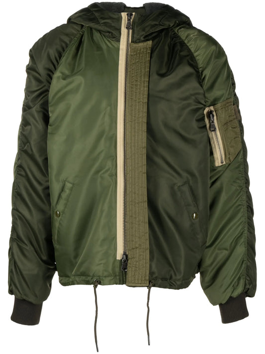 colour-block quilted bomber jacket
