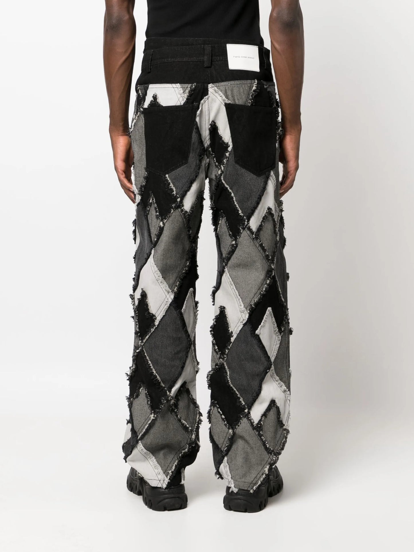 patchwork mid-rise straight-leg jeans