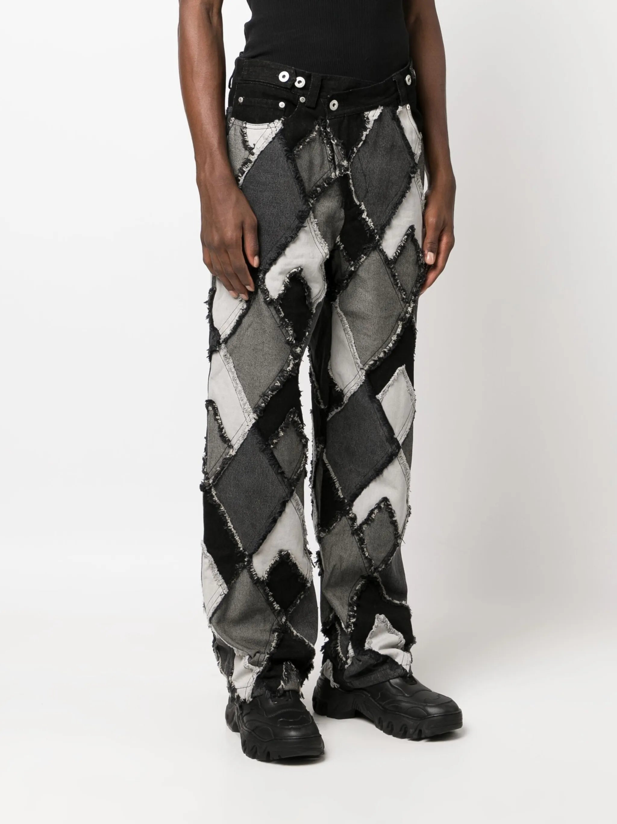 patchwork mid-rise straight-leg jeans