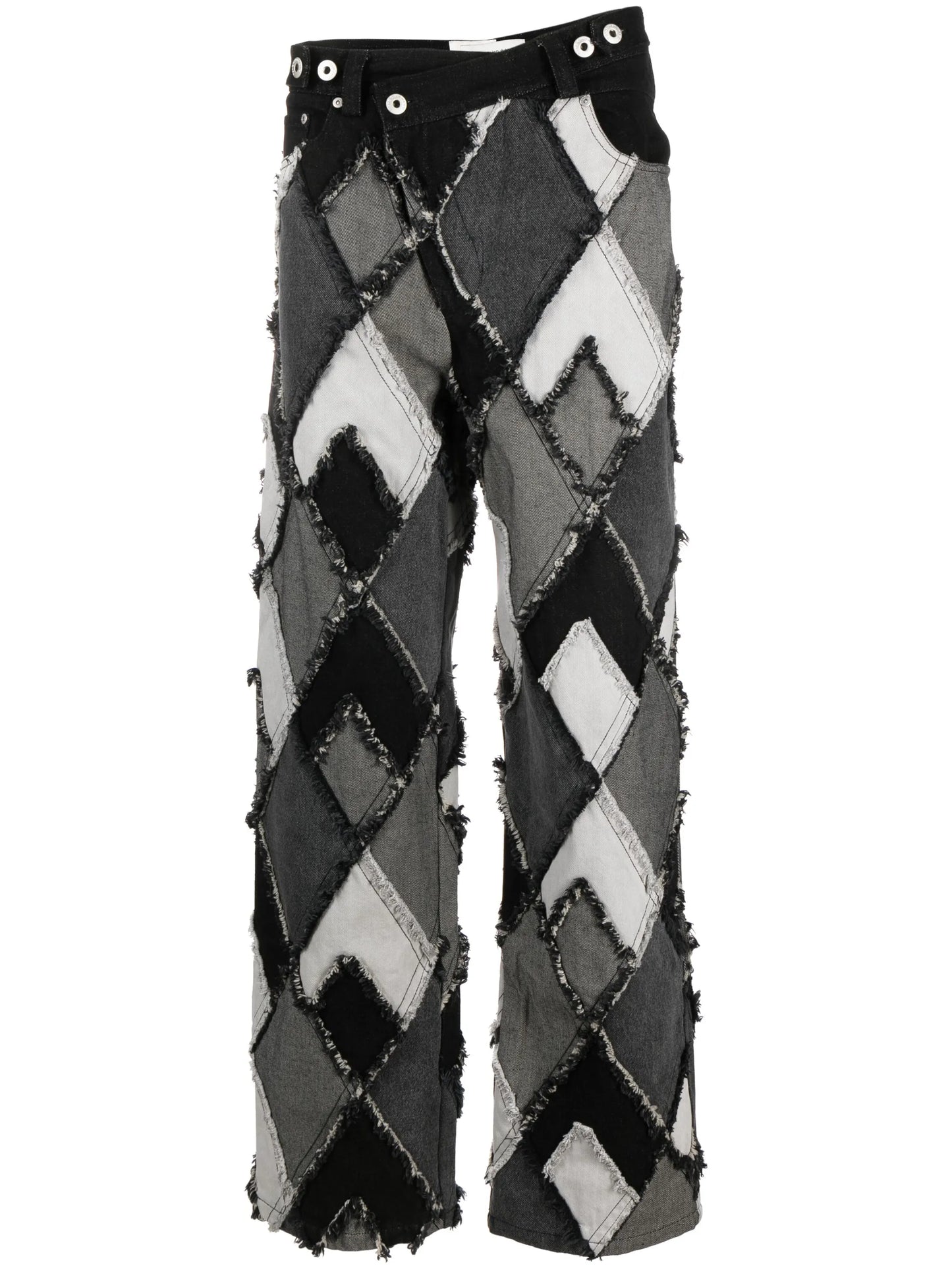 patchwork mid-rise straight-leg jeans