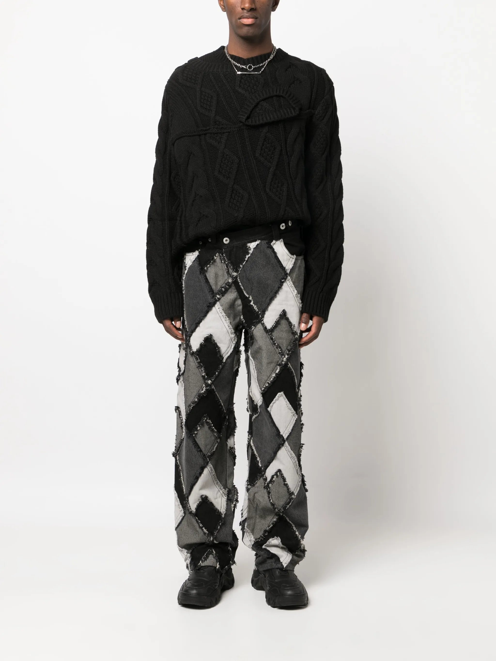 patchwork mid-rise straight-leg jeans