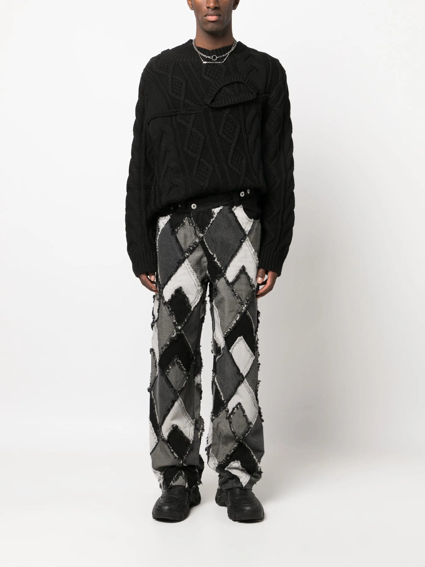 patchwork mid-rise straight-leg jeans