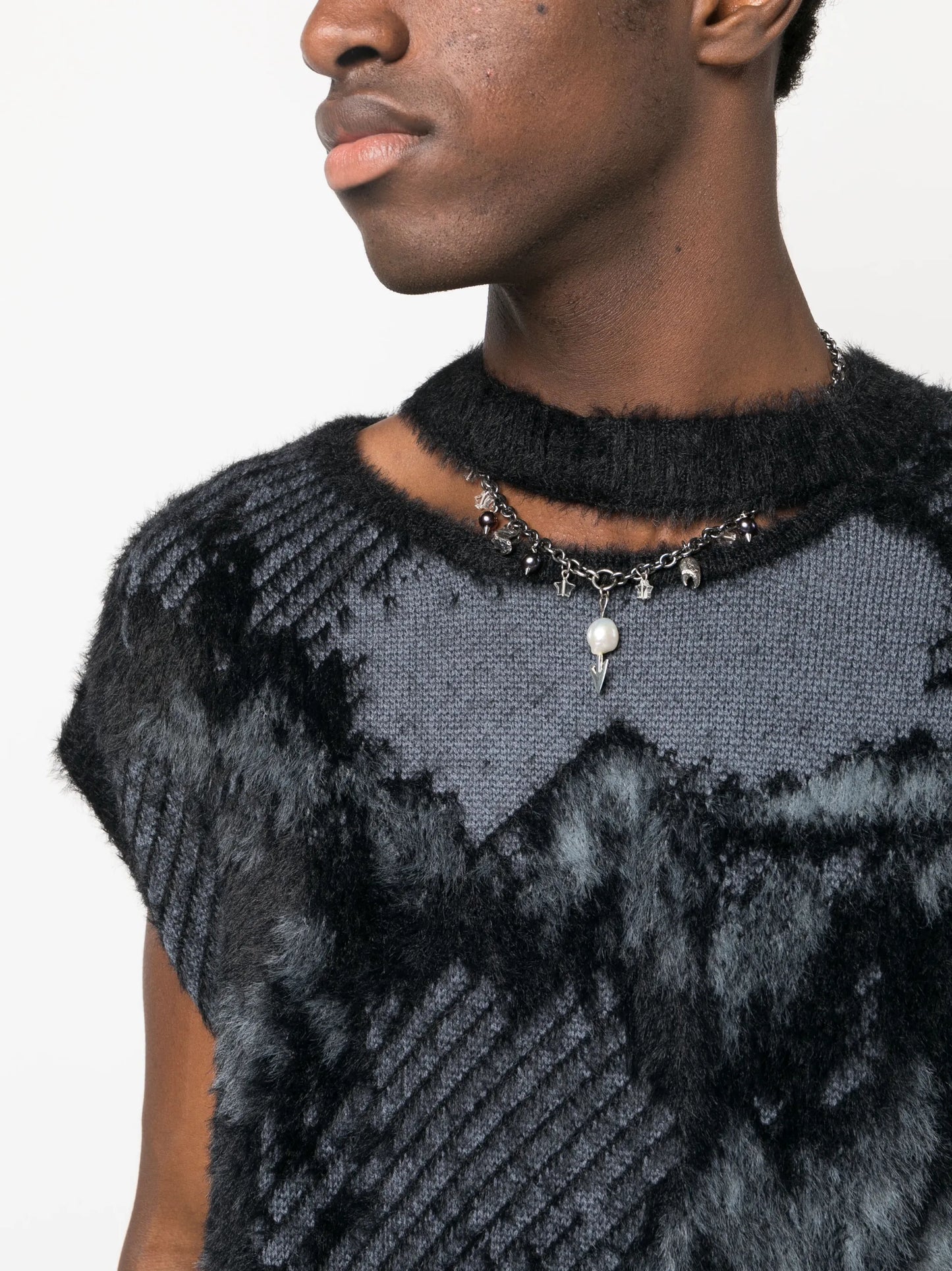 patterned jacquard sleeveless jumper