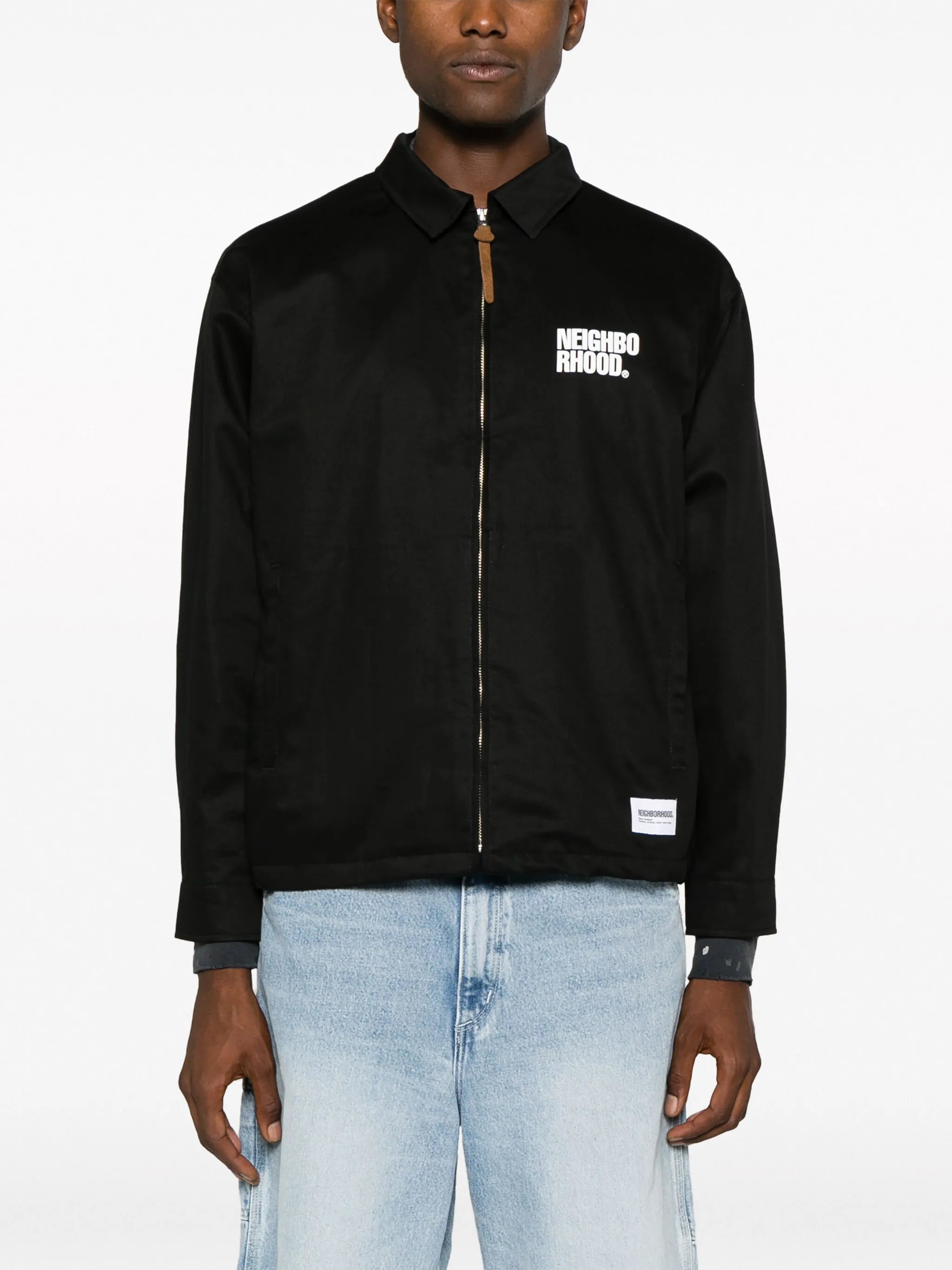 logo-print cotton work jacket