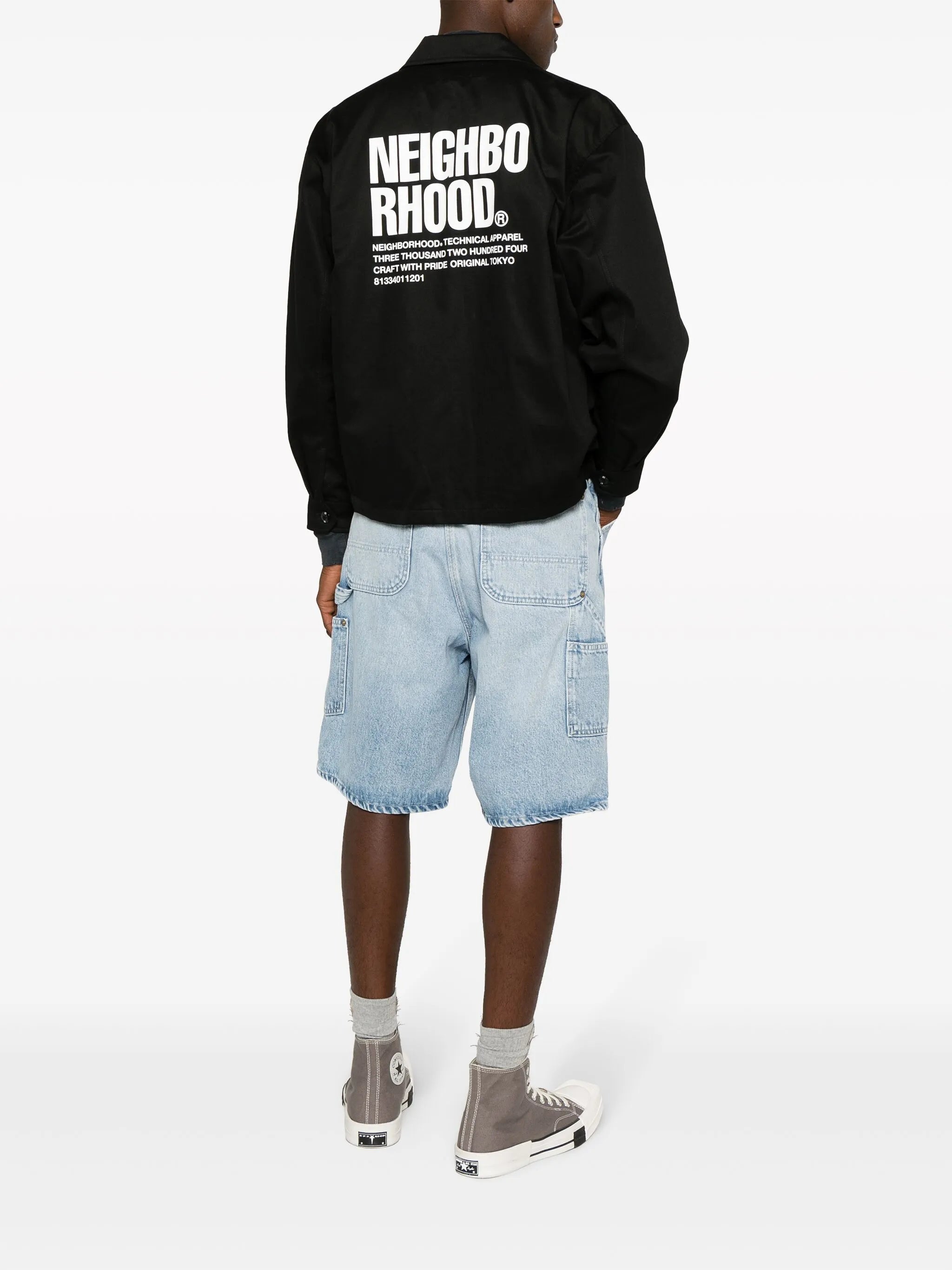 logo-print cotton work jacket
