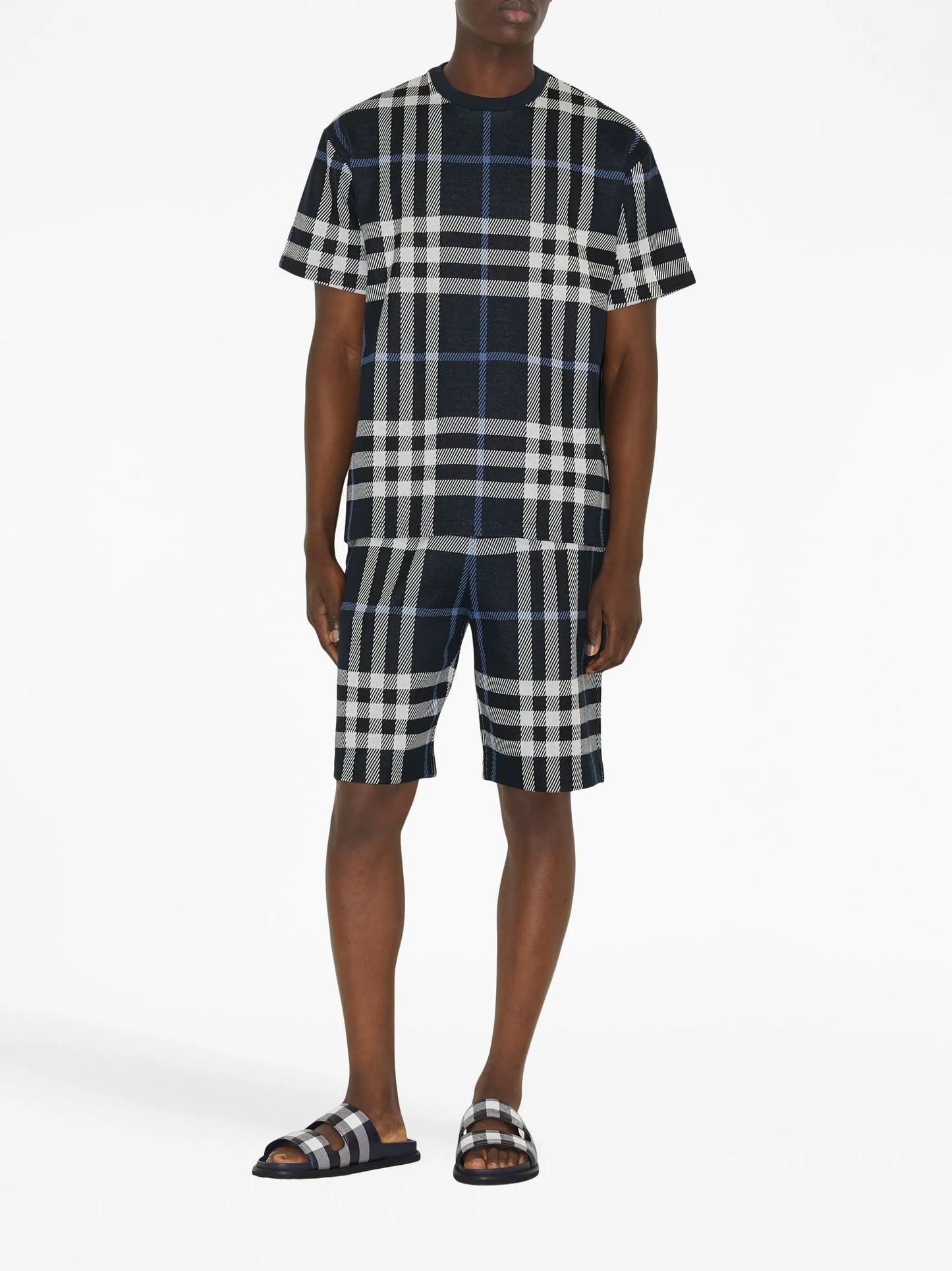 check-pattern cotton T-shirt